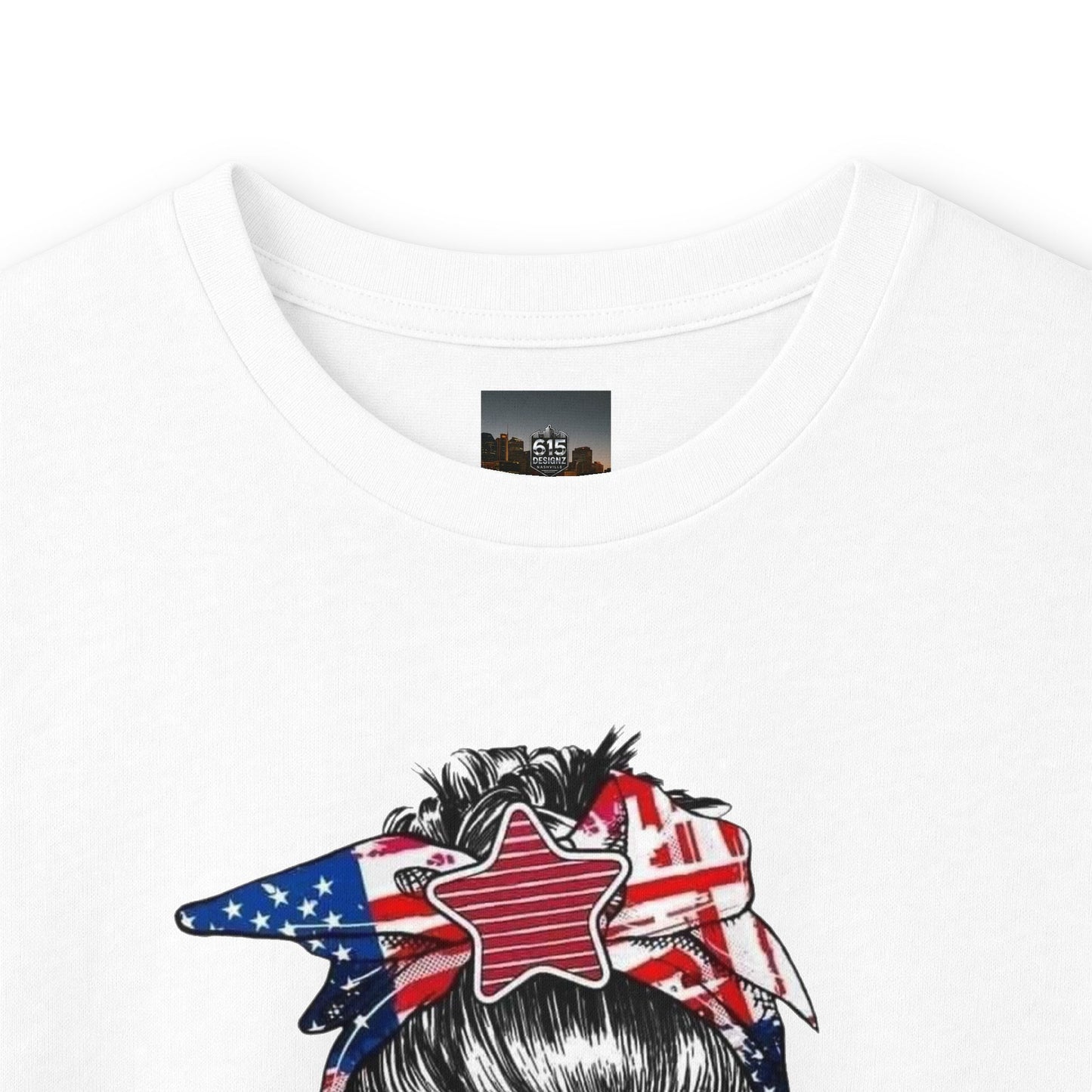 #250 Mama USA Flag Messy Bunn Long Sleeve Tee
