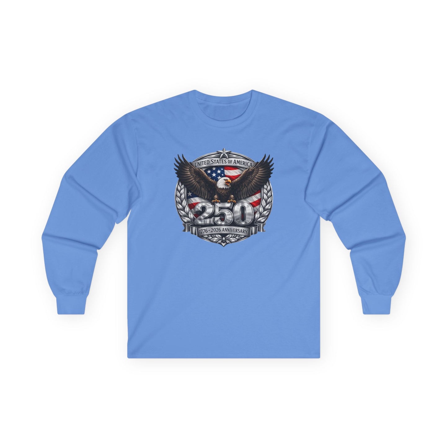 #250 Patriotic Bald Eagle 250 United States Emblem Long Sleeve Tee