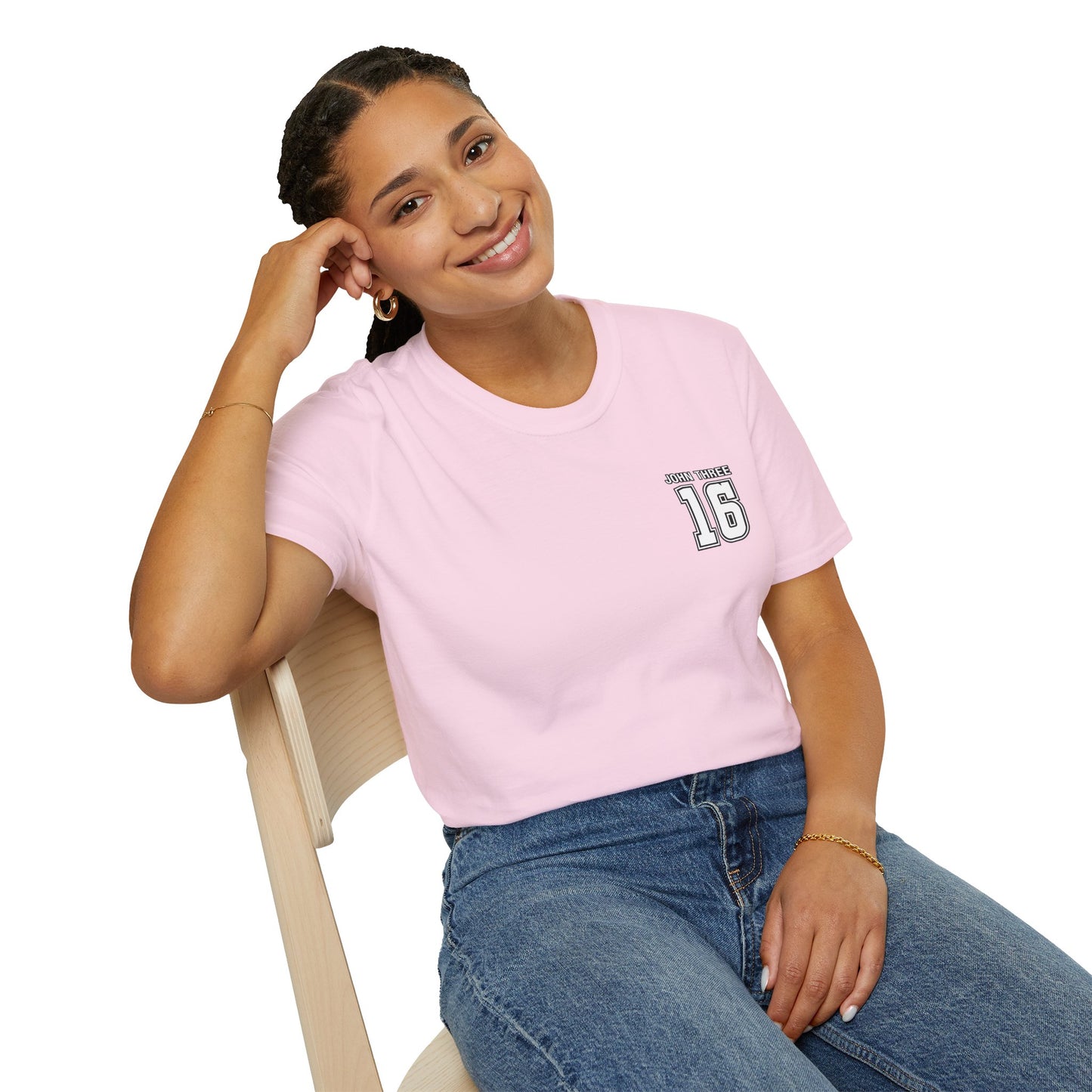 John Three 16 Chest and Back Jersey Print with Scripture Tee