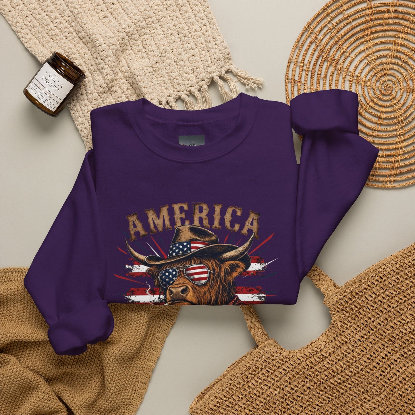#250 America 250 Strong Patriotic Bull with American Flag Sweatshirt