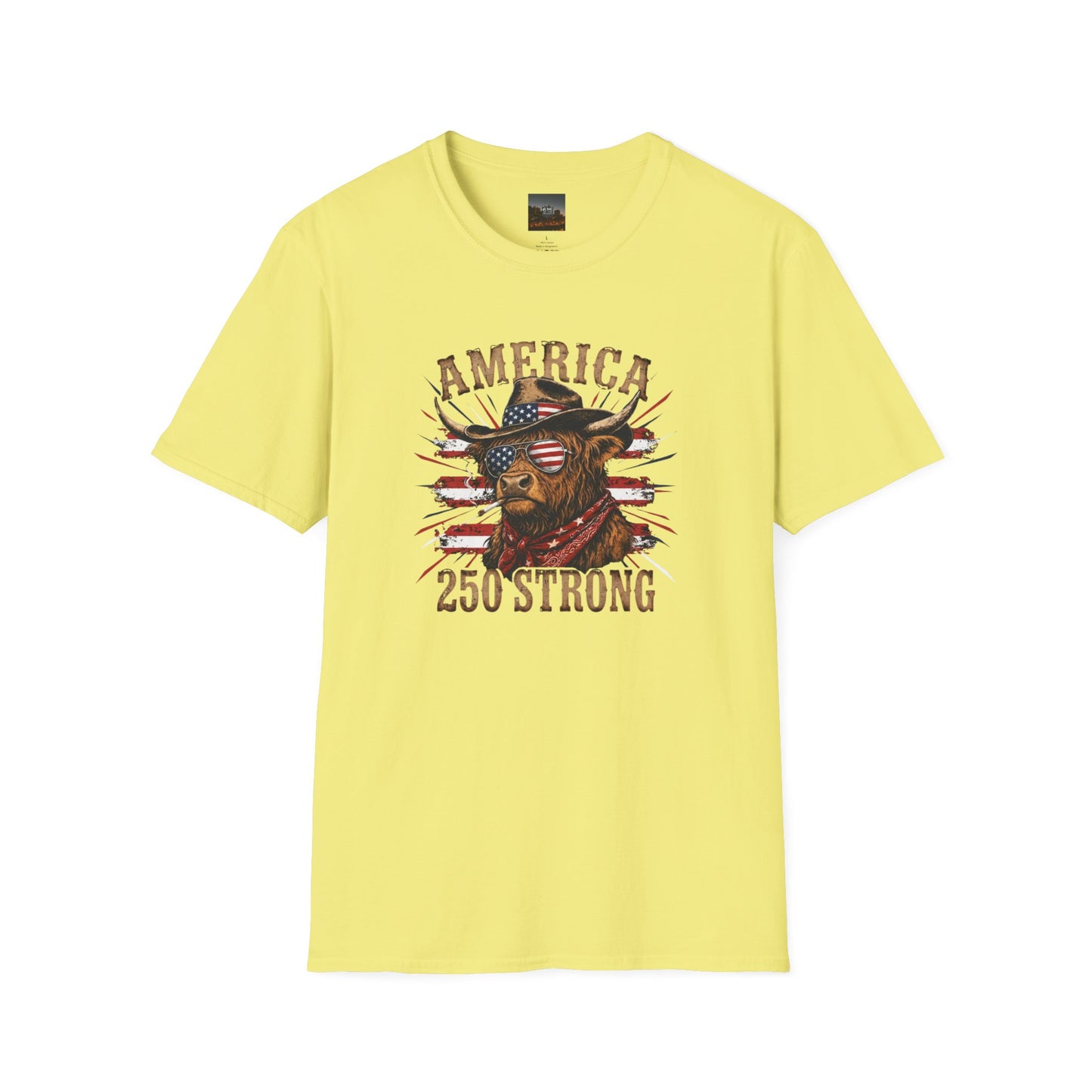 #250 America 250 Strong Patriotic Bull with American Flag T-Shirt