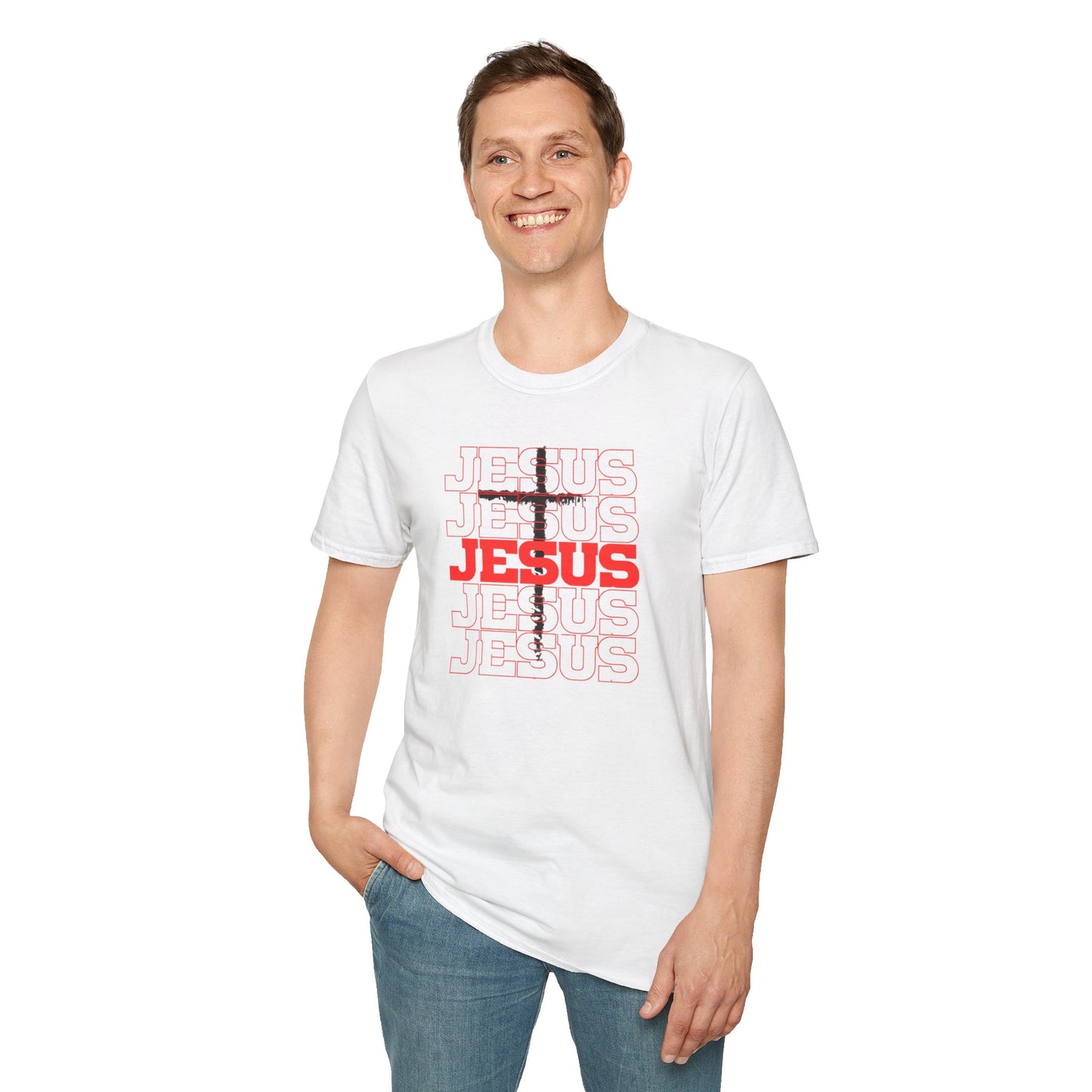 Jesus Cross Red Text Black Cross Graphic T-Shirt — Religious Faith Tee