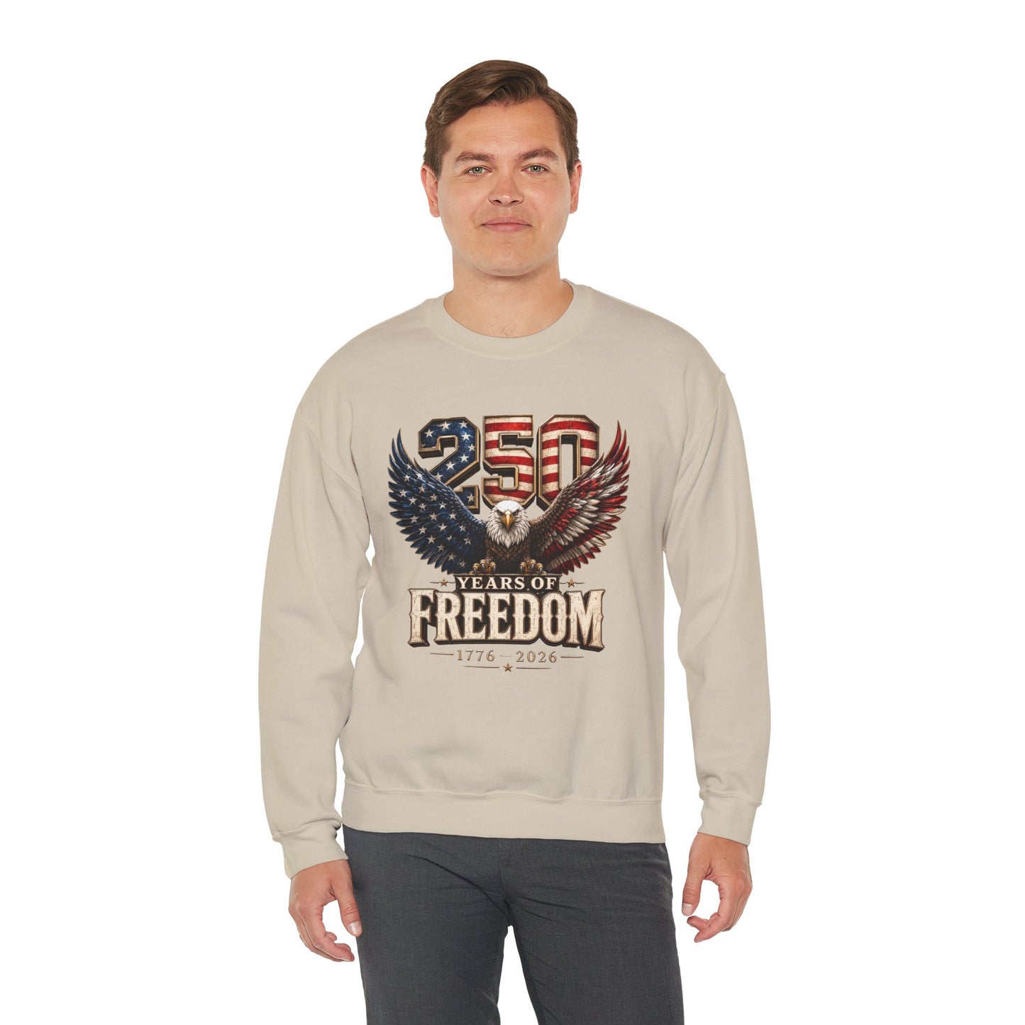 #250 250 Years of Freedom Eagle Patriotic American Flag Anniversary (1776–2026) Crewneck Sweatshirt