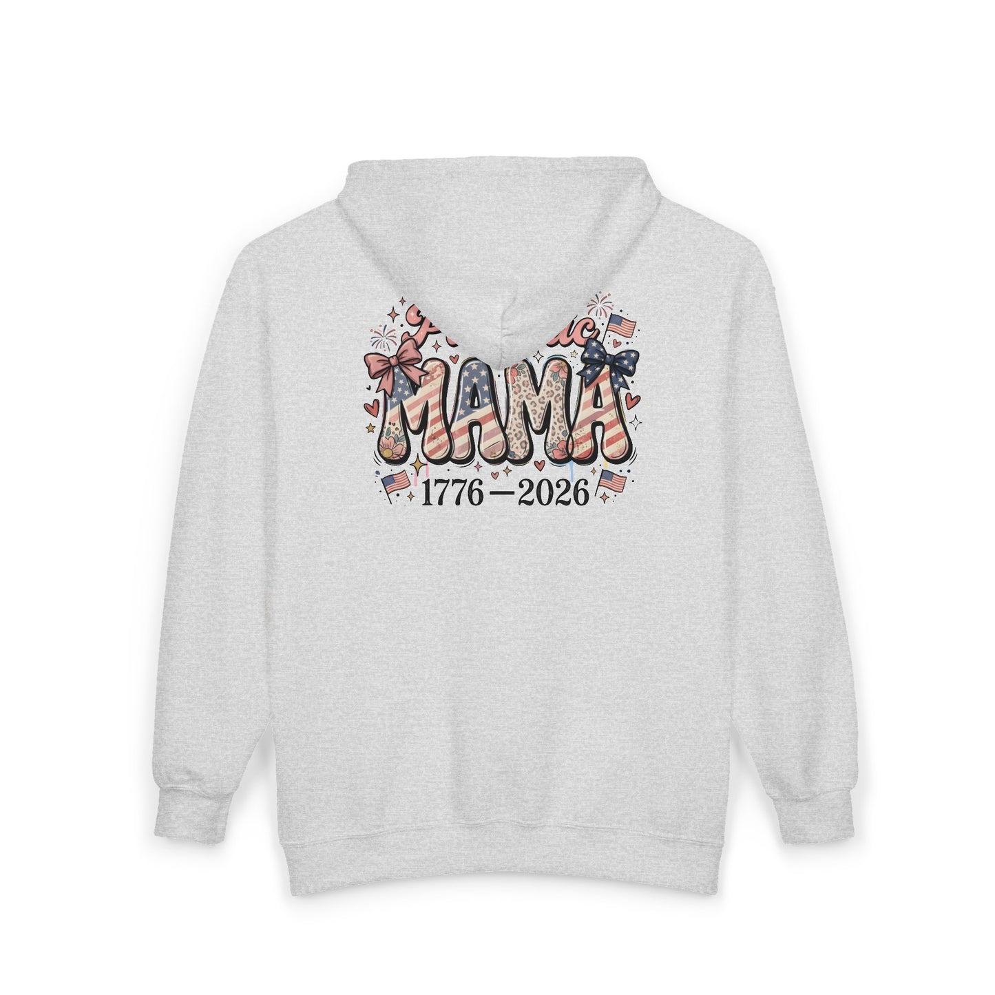 #250 Patriotic Mama 1776–2026 American Flag Zip Hoodie
