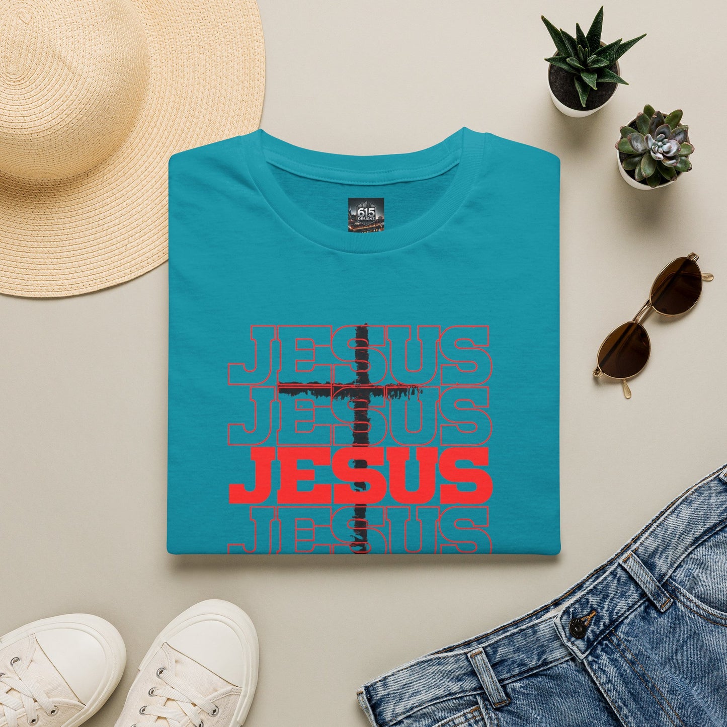 Jesus Cross Red Text Black Cross Graphic T-Shirt — Religious Faith Tee