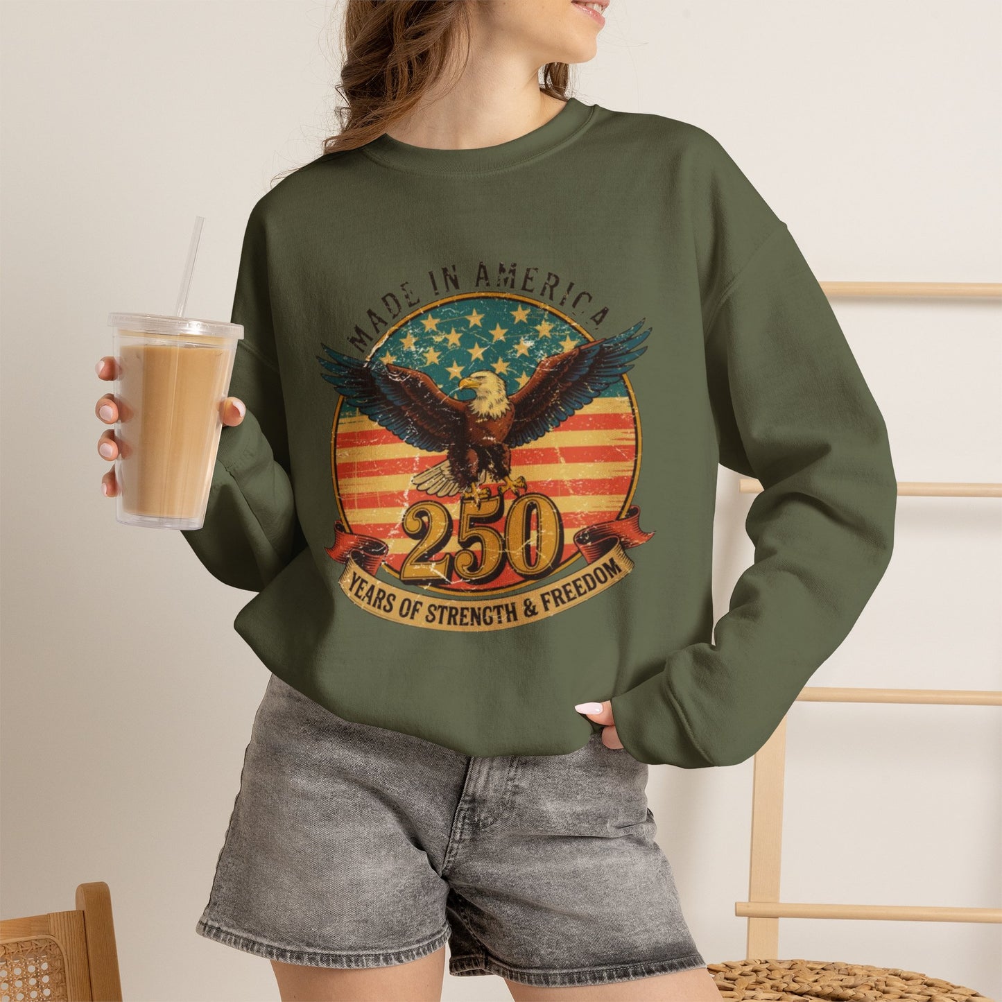 #250 Made in America Eagle 250th Anniversary Patriotic Crewneck Sweatshirt
