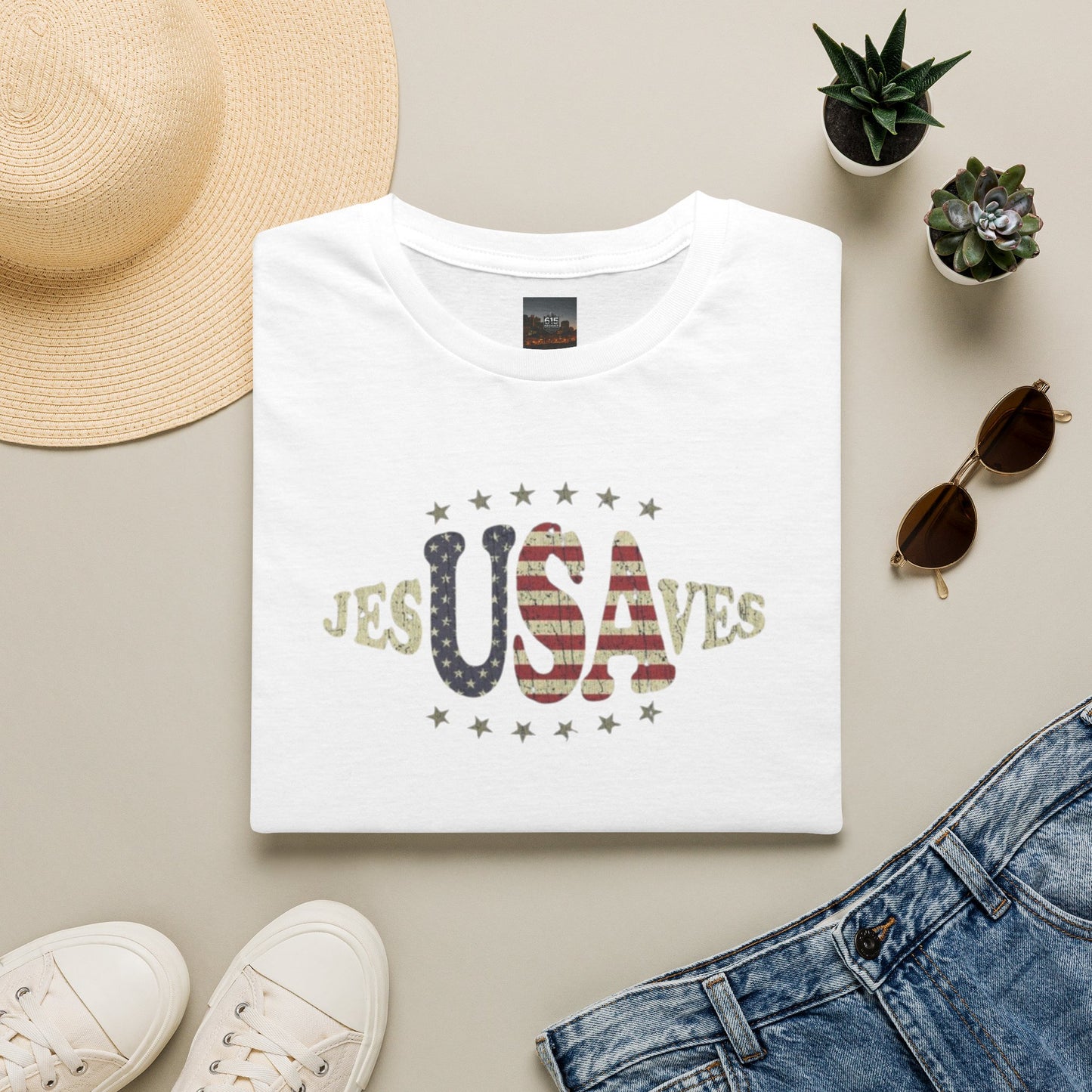 JesUSAves Patriotic T-Shirt — American Flag Christian Faith Tee