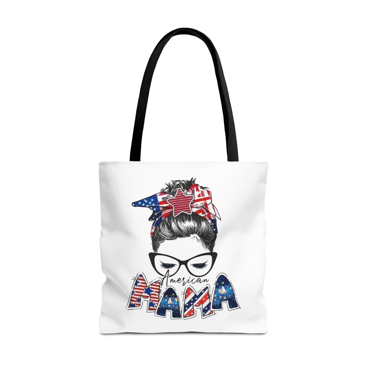 #250 Mama USA Flag Messy Bun Tote Bag