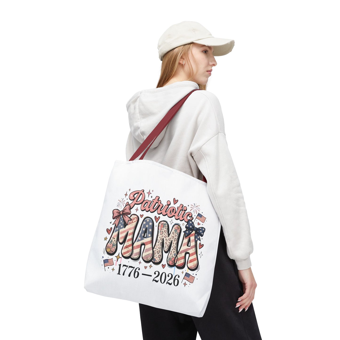 #250 Patriotic Mama 1776–2026 American Flag Tote Bag