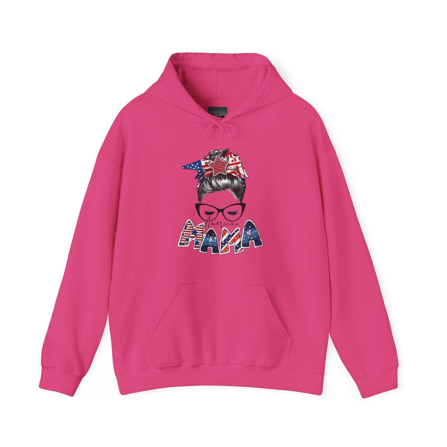 #250 Mama USA Flag Messy Bun Hoodie