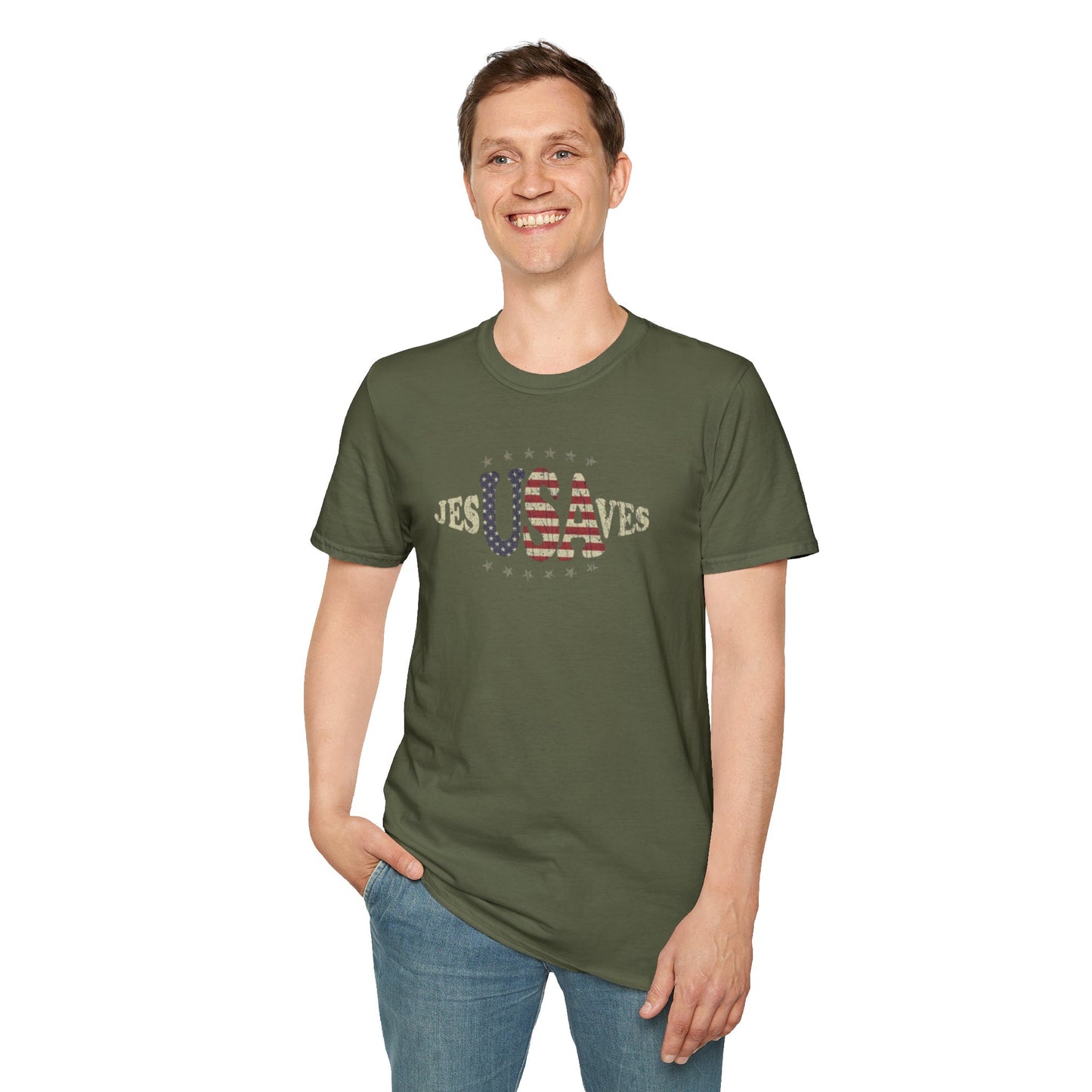 JesUSAves Patriotic T-Shirt — American Flag Christian Faith Tee
