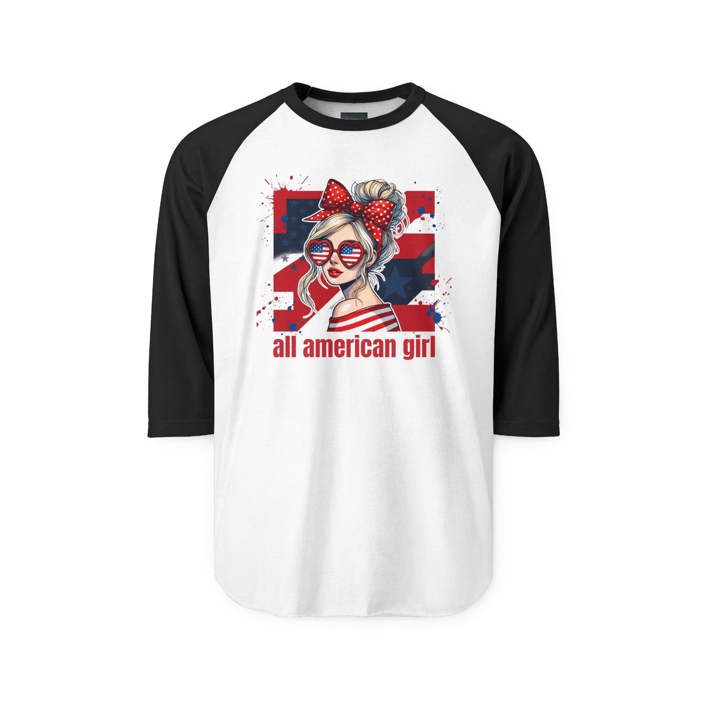 #250 All American Girl Patriotic Raglan 3/4 Sleeve Baseball Tee