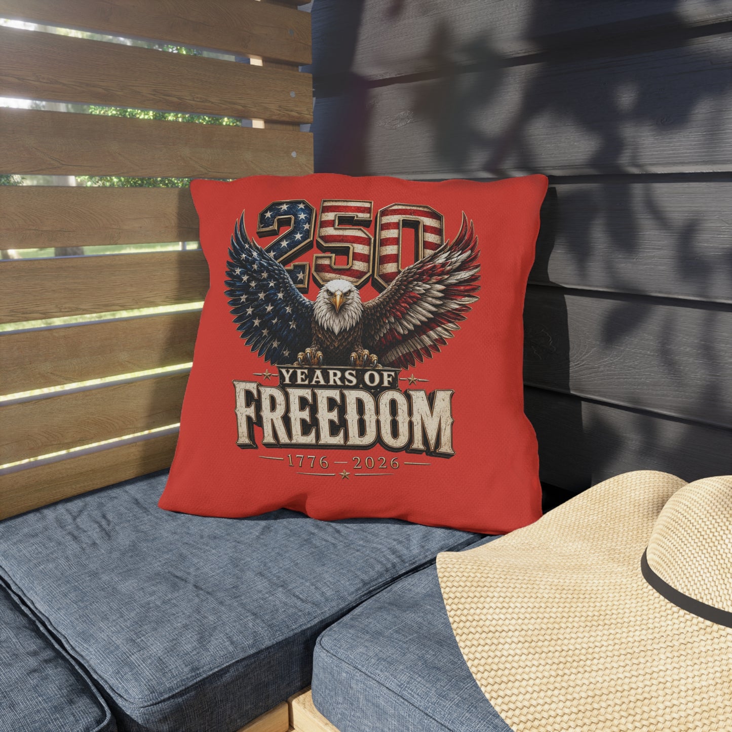 #250 250 Years of Freedom Eagle Patriotic American Flag Anniversary (1776–2026) Outdoor Throw Pillow