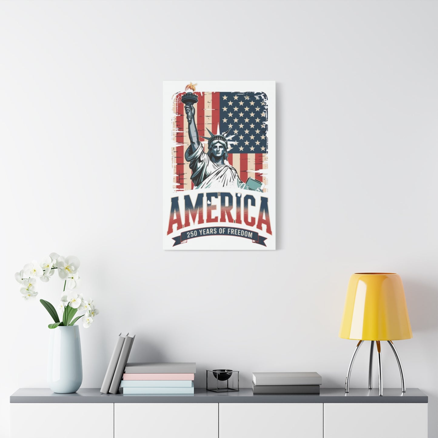 #250 Statue of Liberty American Flag 'America' Patriotic Independence Day Matte Canvas Wall Art