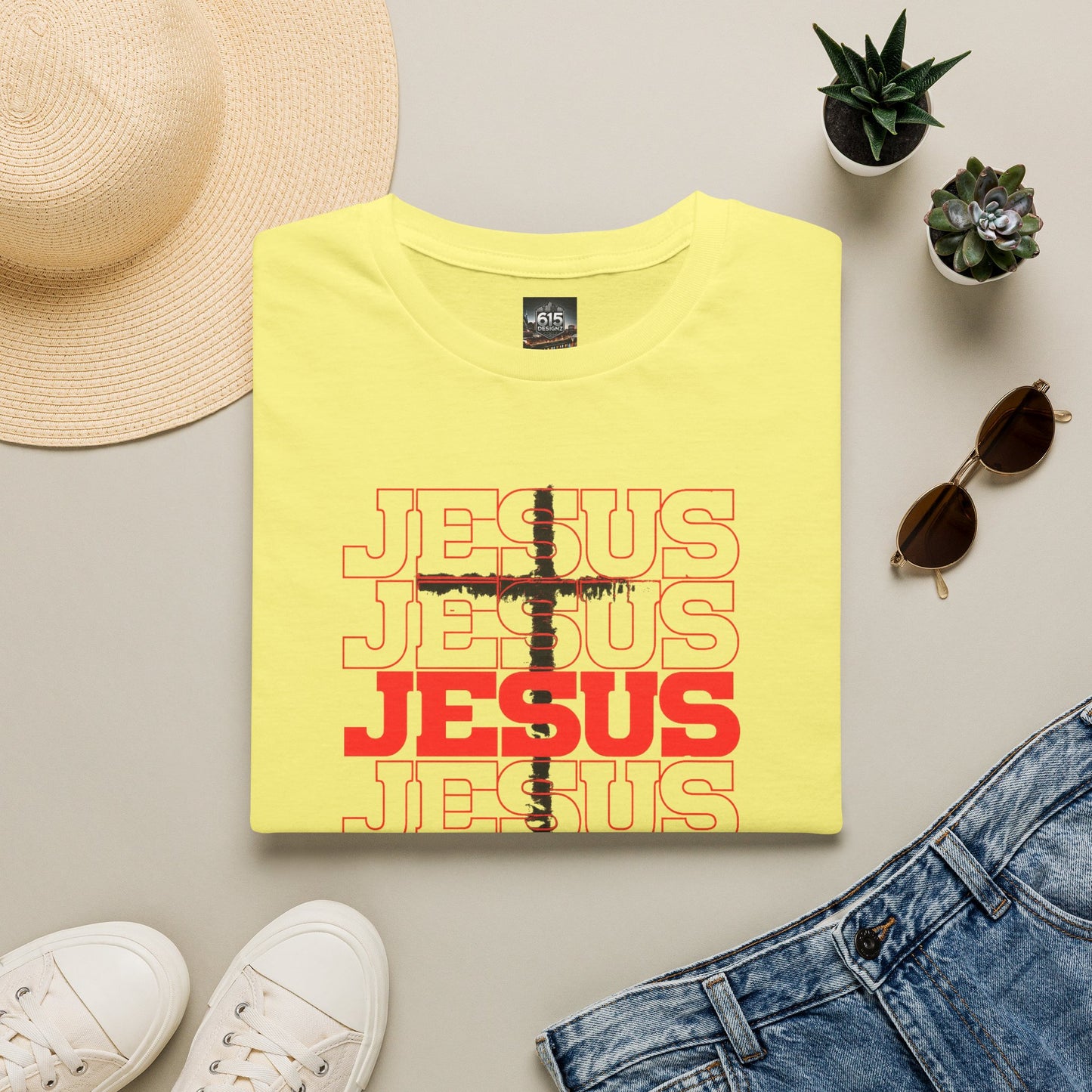 Jesus Cross Red Text Black Cross Graphic T-Shirt — Religious Faith Tee