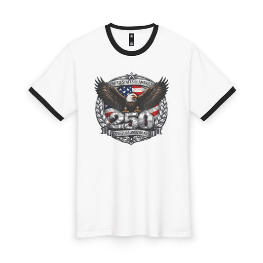 #250 Patriotic Bald Eagle 250 United States Emblem Ringer Tee