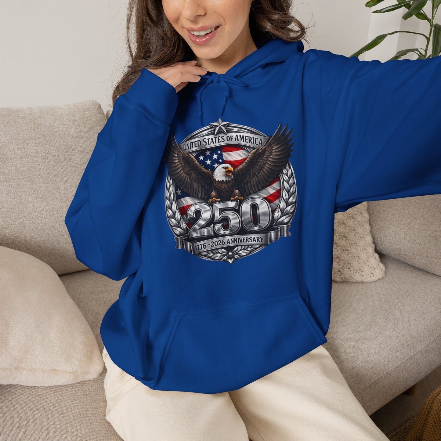 #250 Patriotic Bald Eagle 250 United States Emblem Hoodie
