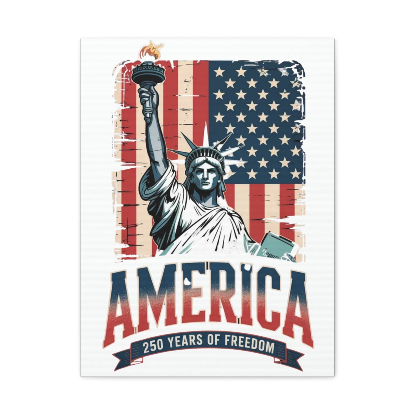 #250 Statue of Liberty American Flag 'America' Patriotic Independence Day Matte Canvas Wall Art