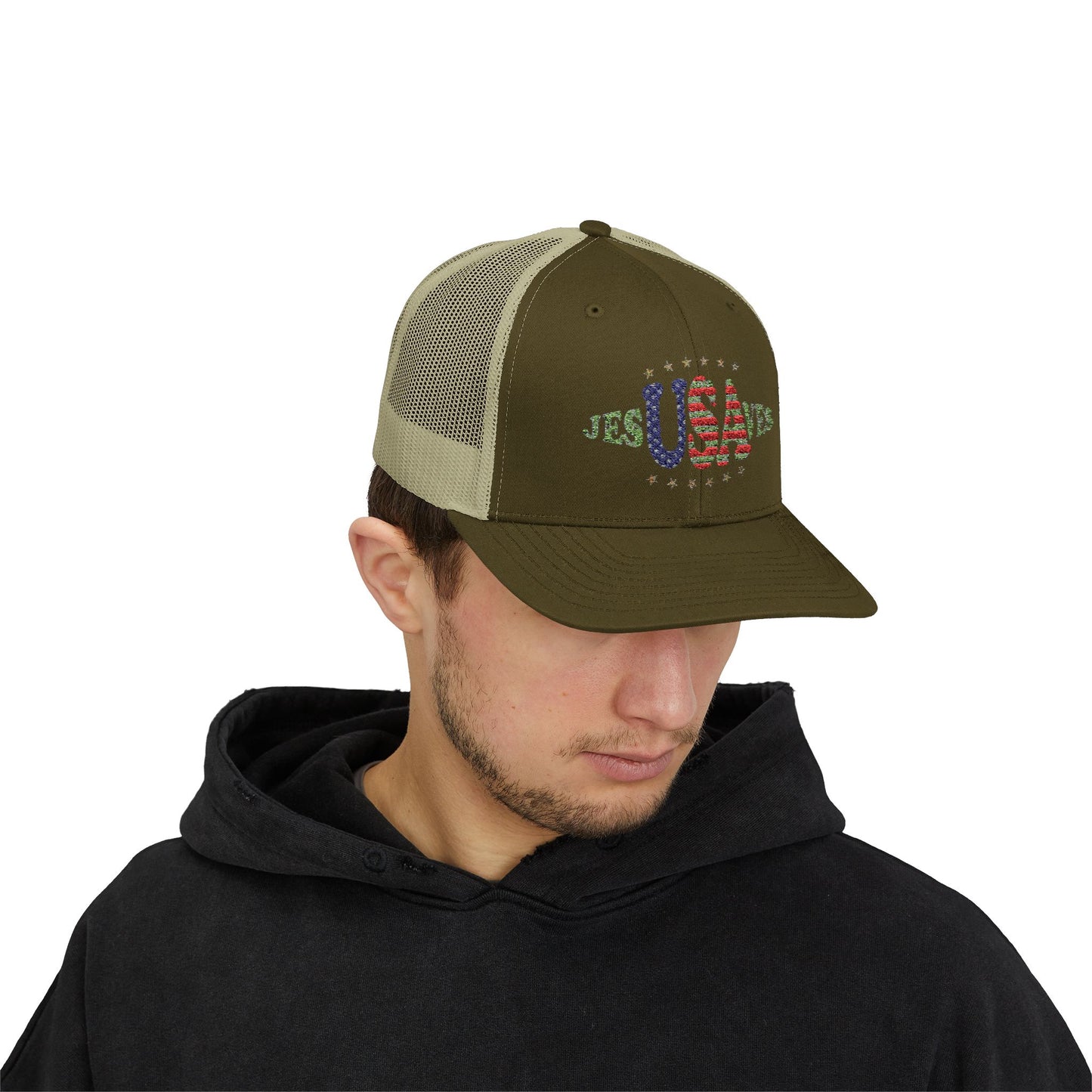 JesUSAves Patriotic Snapback Trucker Cap American Flag Christian Faith