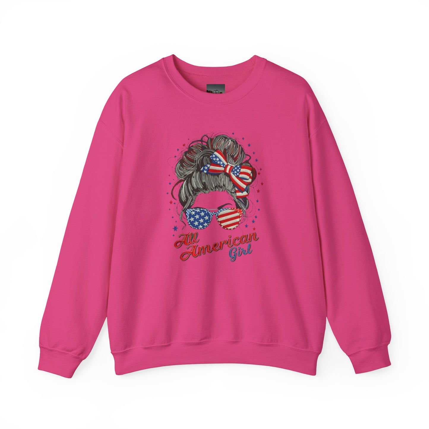 #250 "All American Girl" Patriotic Messy Bun Sweatshirt