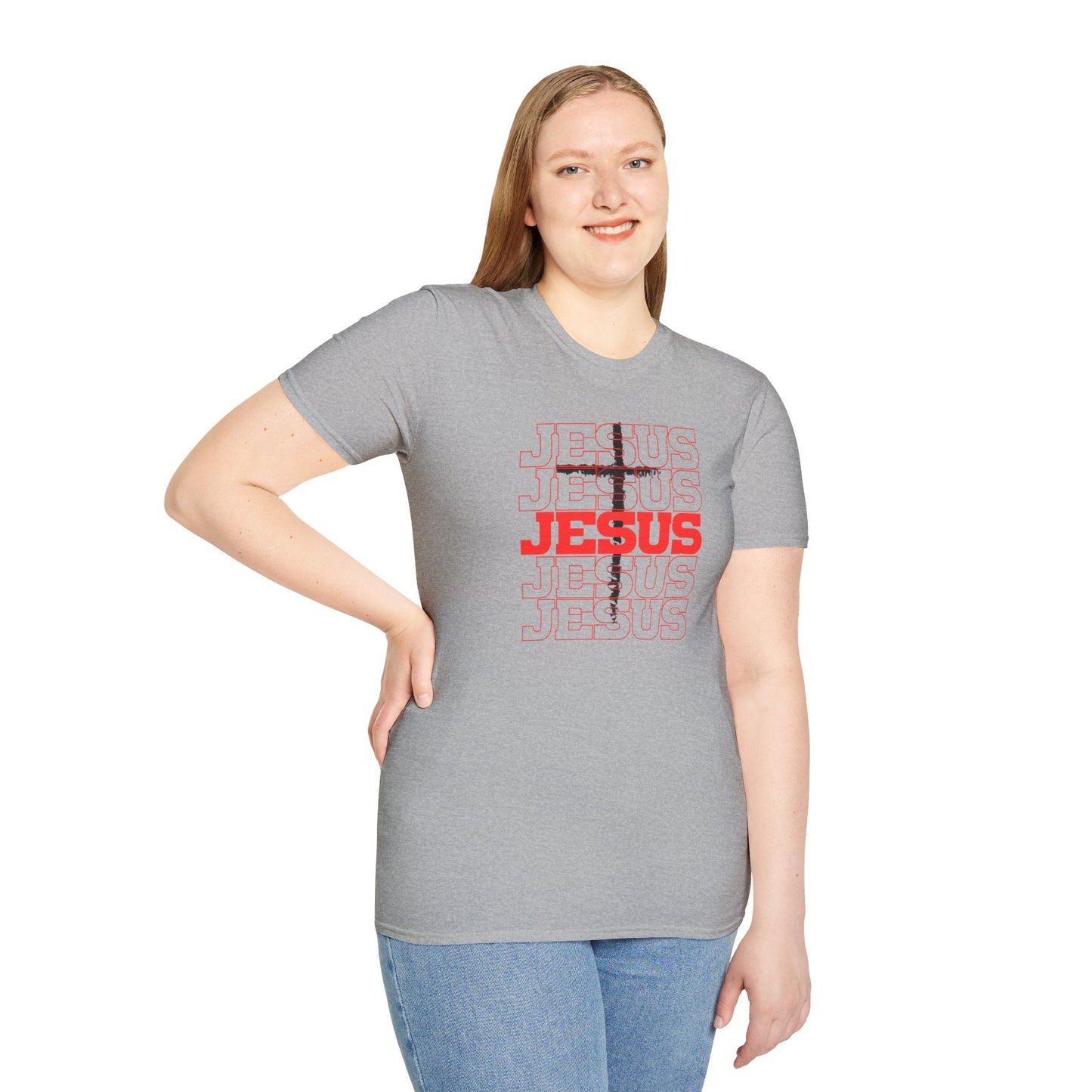 Jesus Cross Red Text Black Cross Graphic T-Shirt — Religious Faith Tee