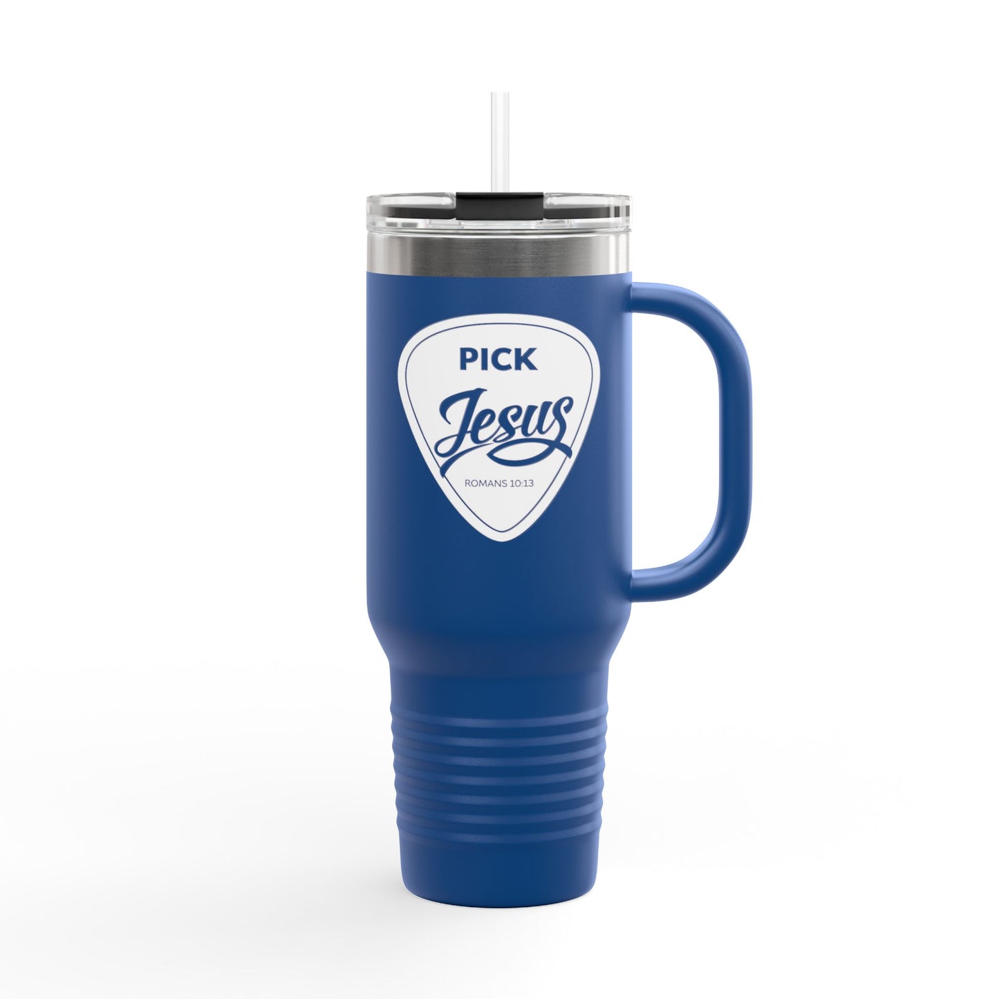 Pick Jesus Guitar Pick 40oz Christian Guitar Pick Design (Romans 10:13) Insulated Travel Mug