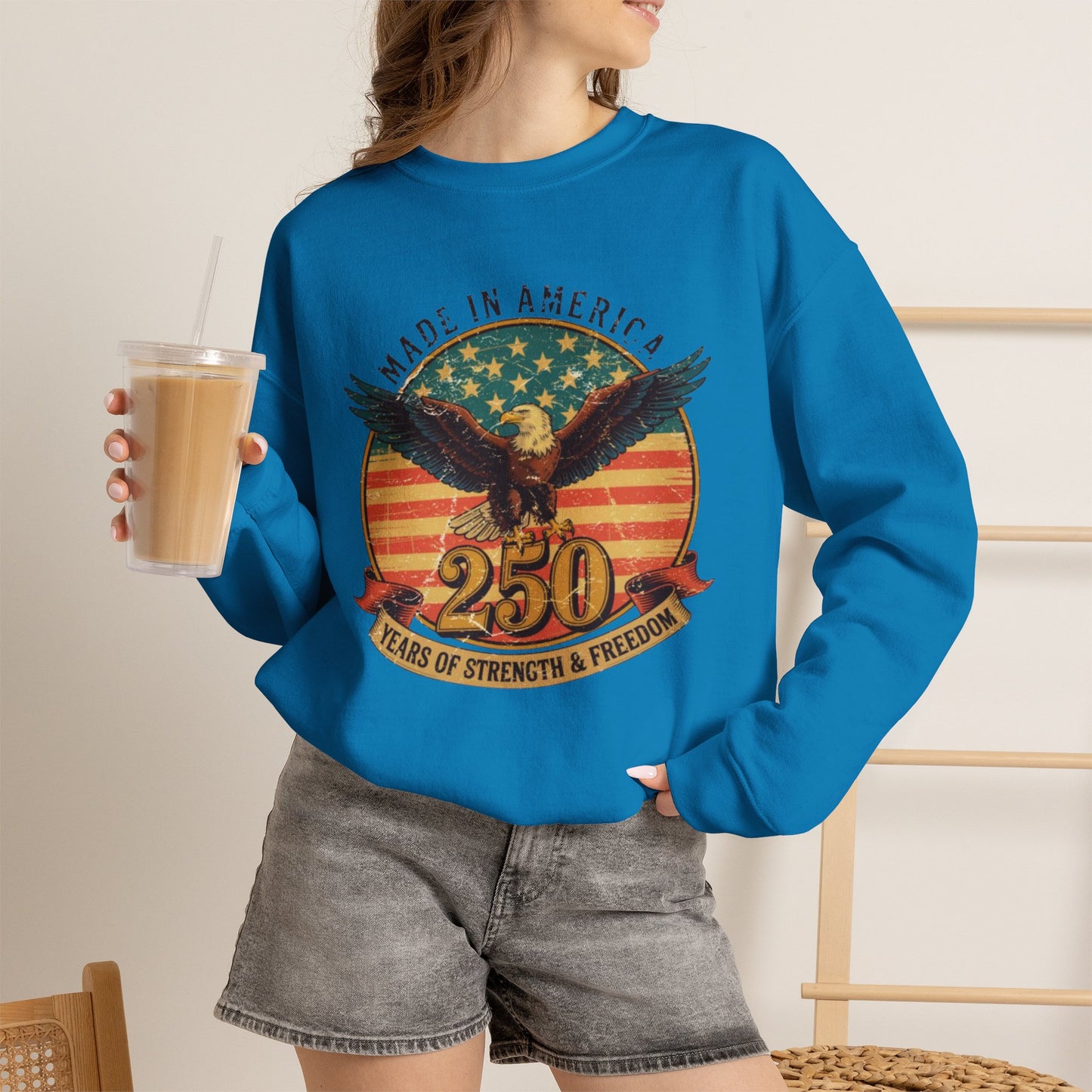 #250 Made in America Eagle 250th Anniversary Patriotic Crewneck Sweatshirt