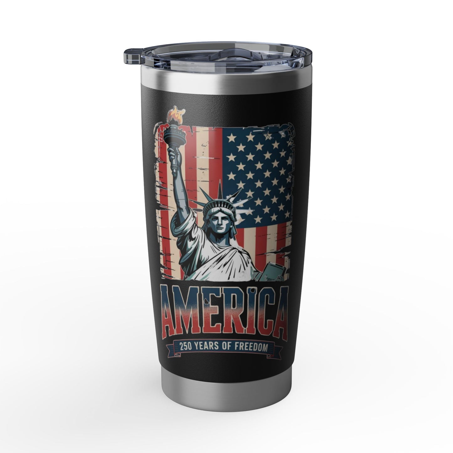 #250 Statue of Liberty American Flag 'America' Patriotic Independence Day Vagabond 20oz Tumbler Stainless Travel Cup