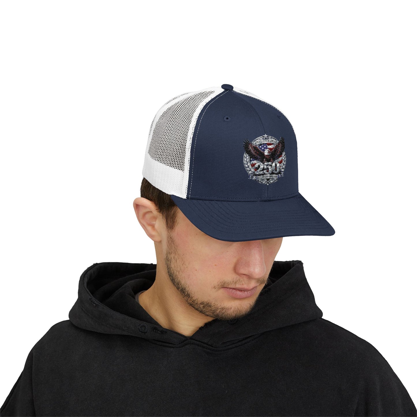 #250 Patriotic Bald Eagle 250 United States Emblem Snapback Trucker Cap