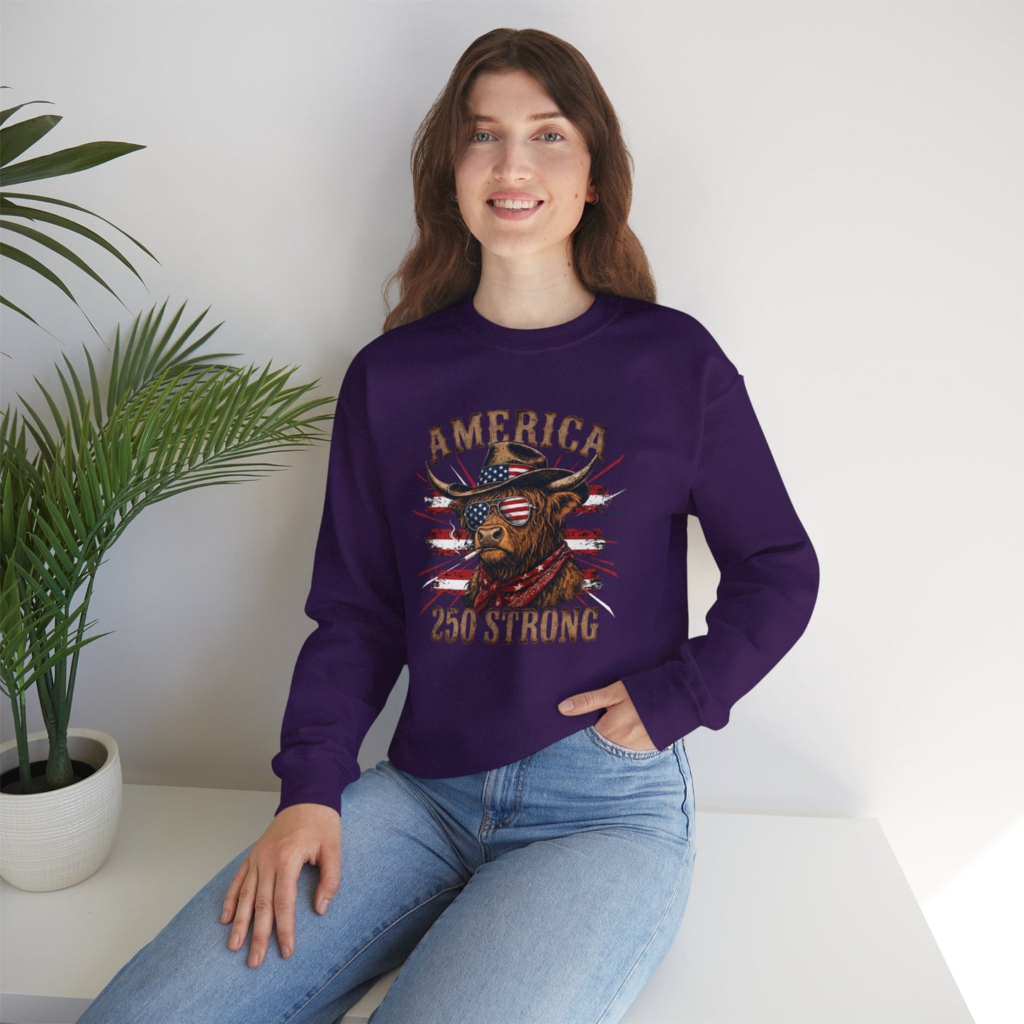 #250 America 250 Strong Patriotic Bull with American Flag Sweatshirt