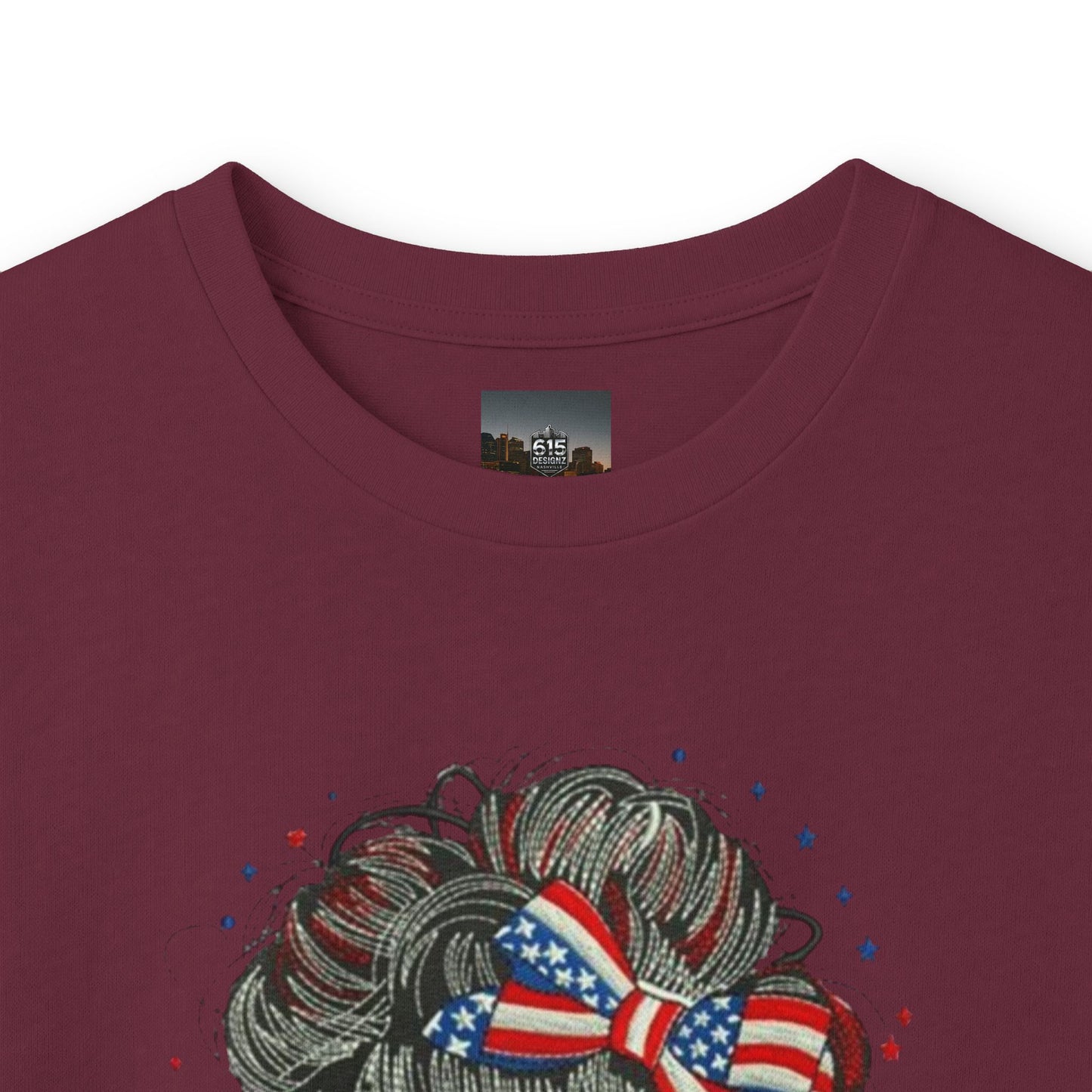 #250 "All American Girl" Patriotic Messy Bun Long Sleeve Tee