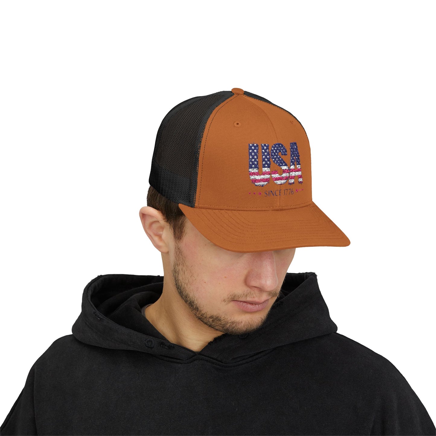 #250 USA Flag "USA Since 1776" Patriotic Snapback Trucker Cap