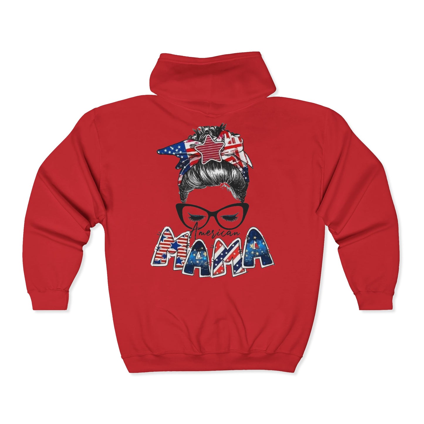 #250 Mama USA Flag Messy Bun Zip Hoodie