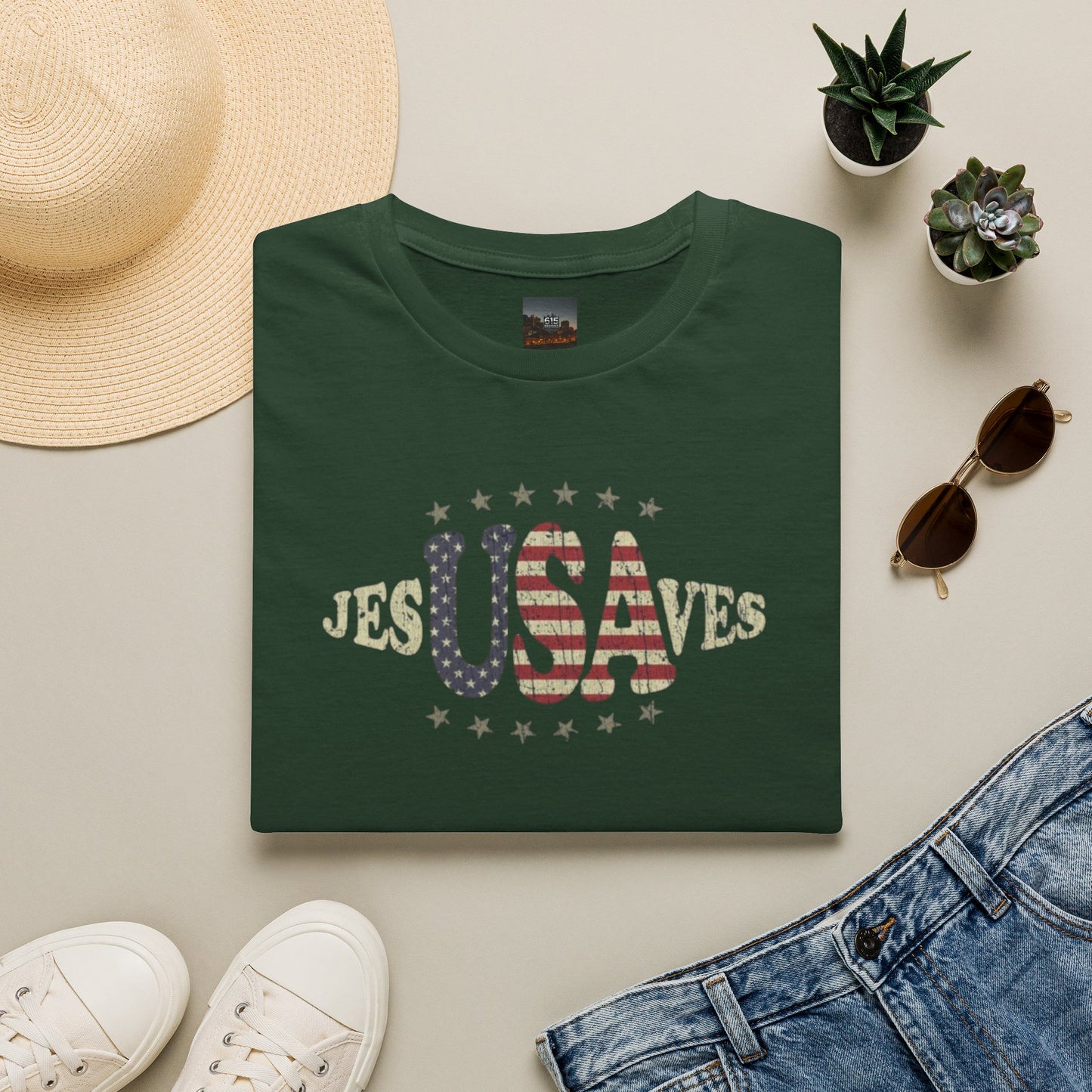 JesUSAves Patriotic T-Shirt — American Flag Christian Faith Tee