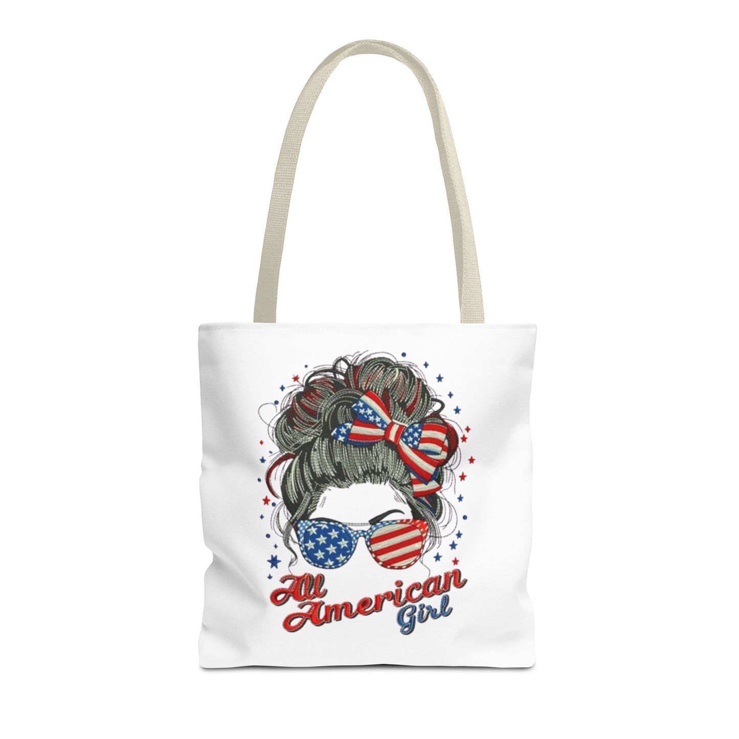 #250 "All American Girl" Patriotic Messy Bun Tote Bag