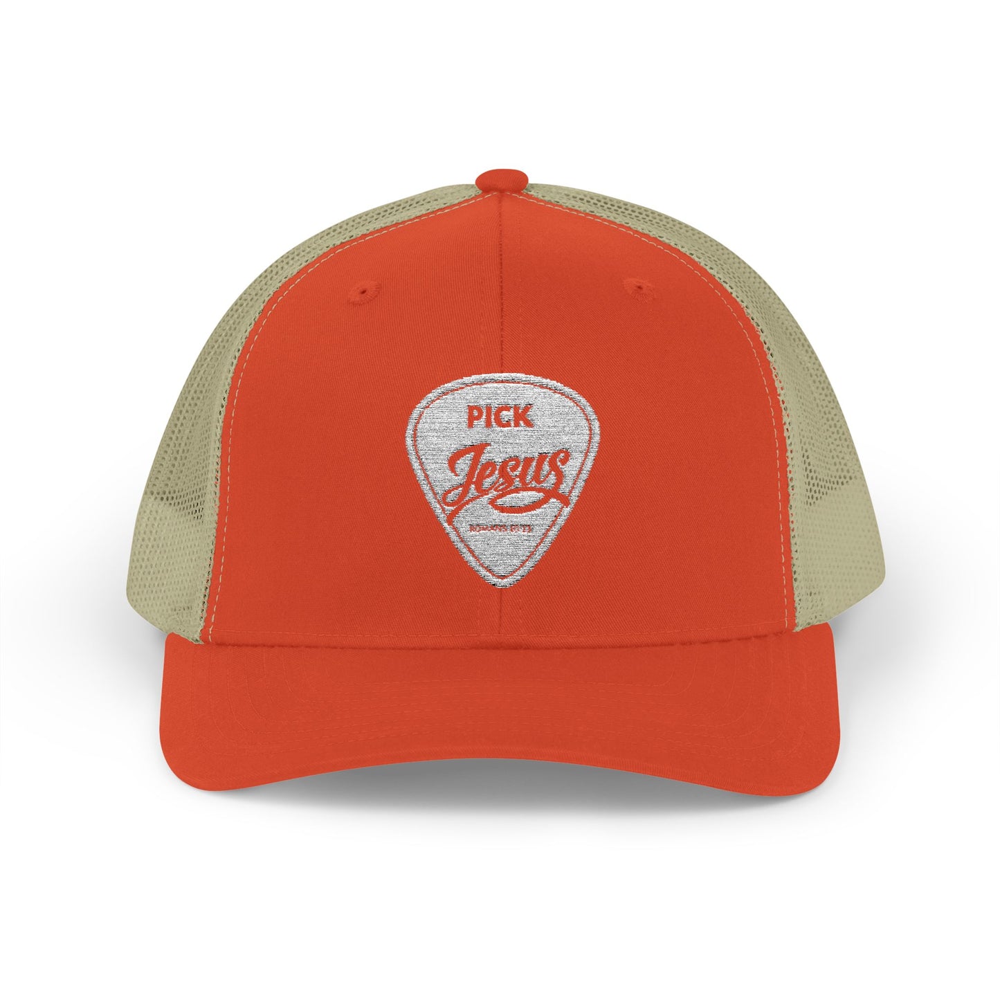Pick Jesus Guitar Pick Snapback Trucker Cap Christian Guitar Pick Design (Romans 10:13)