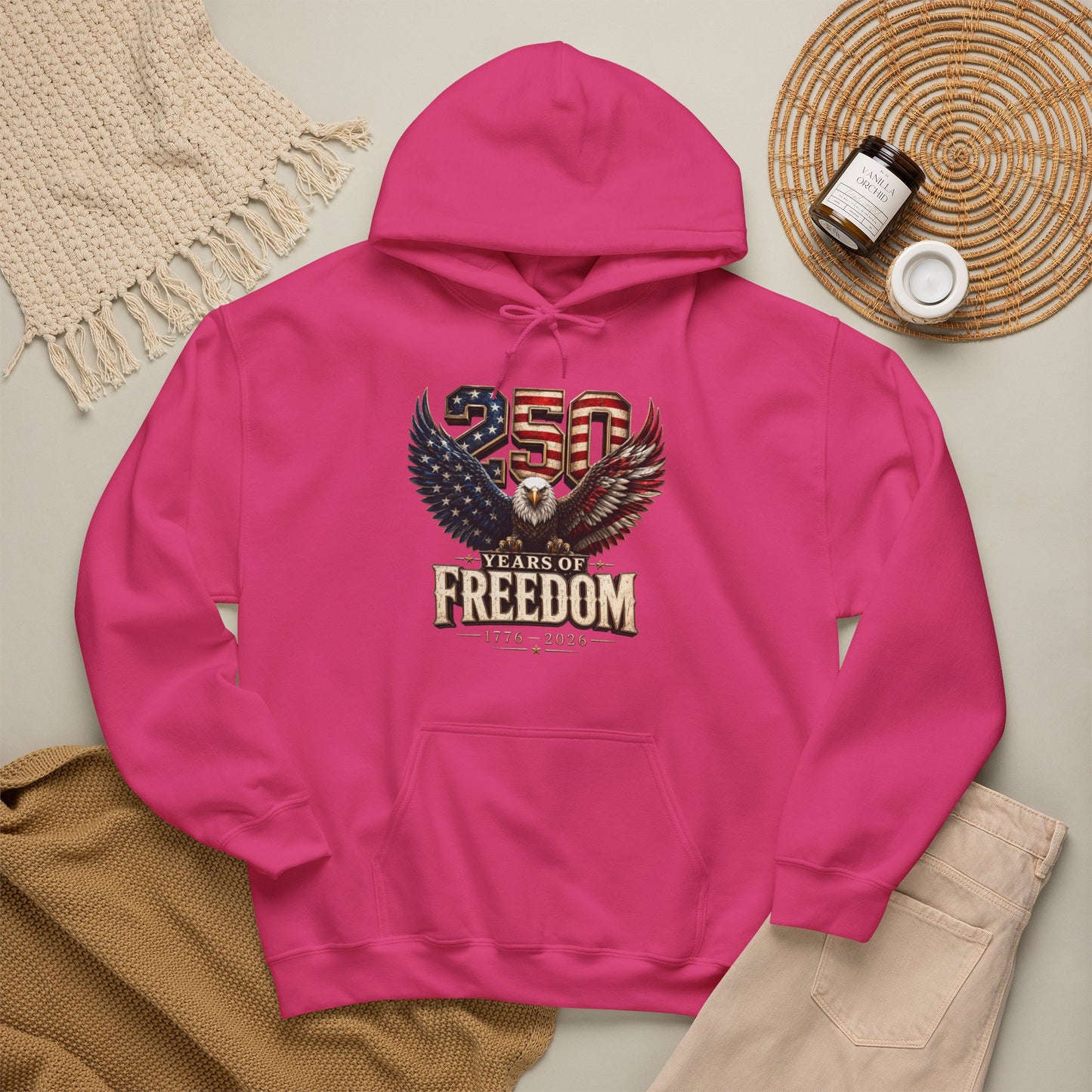 #250 250 Years of Freedom Eagle Patriotic American Flag Anniversary (1776–2026) Patriotic Hoodie