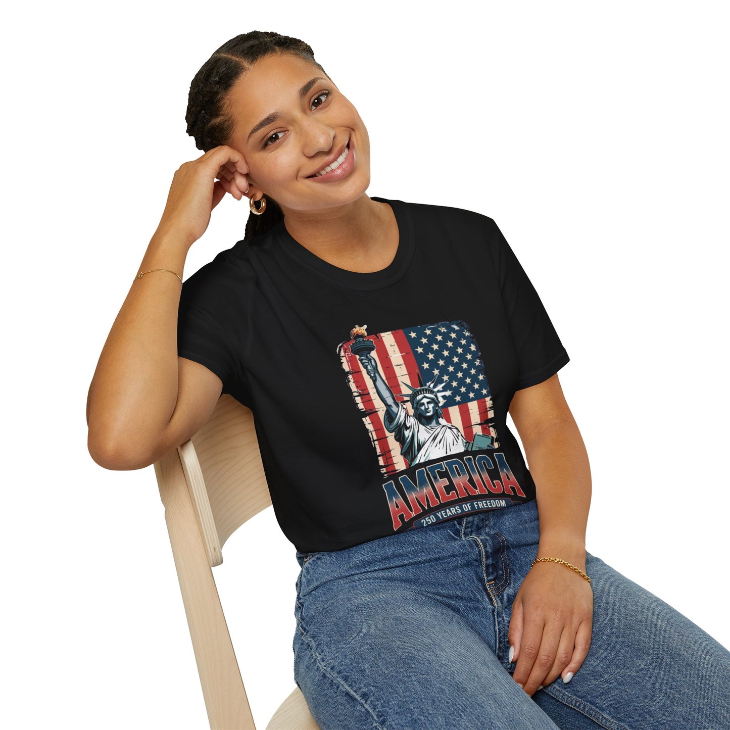 #250 Statue of Liberty American Flag 'America' Patriotic Independence Day T‑Shirt