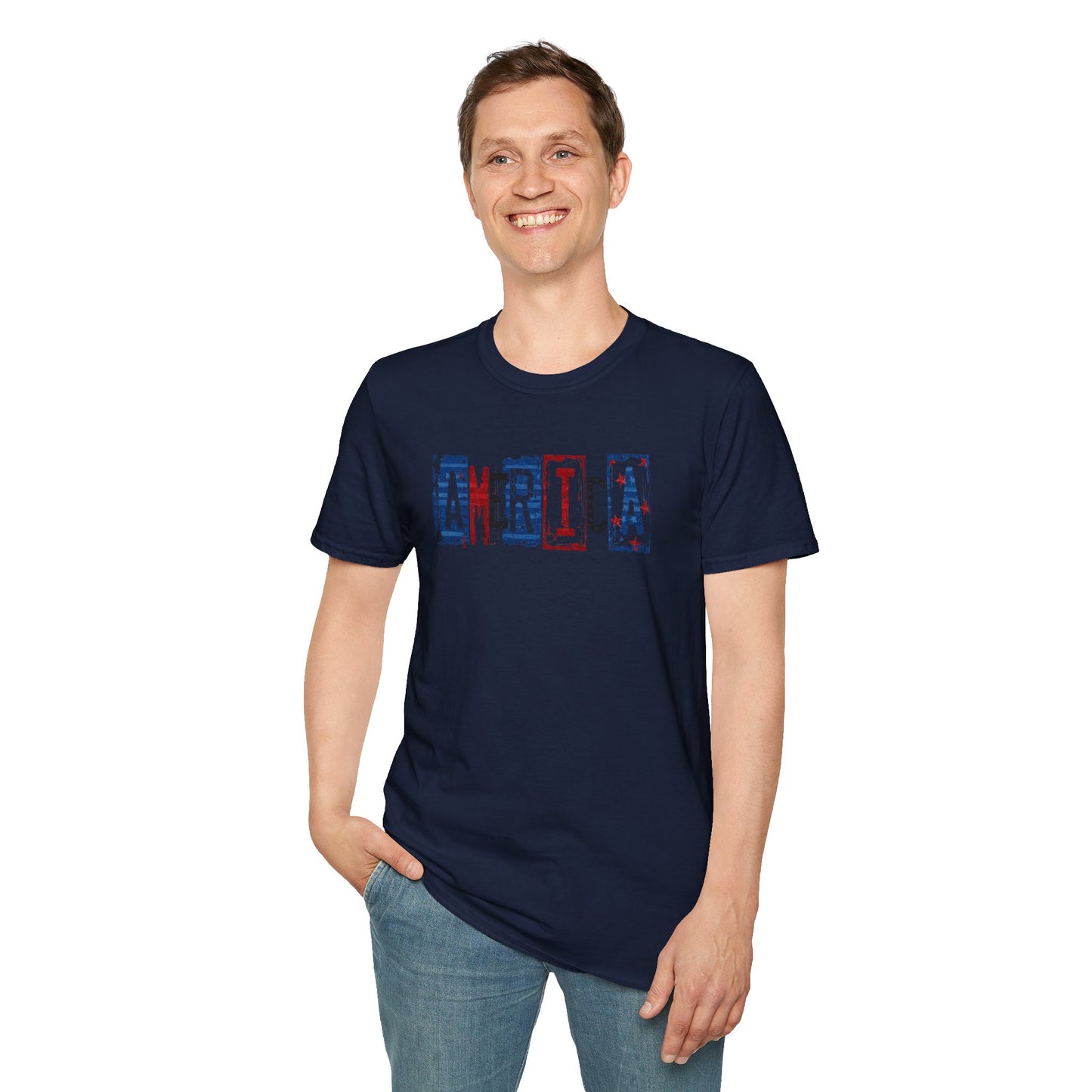 #250 America Retro Block Text Patriotic T-Shirt