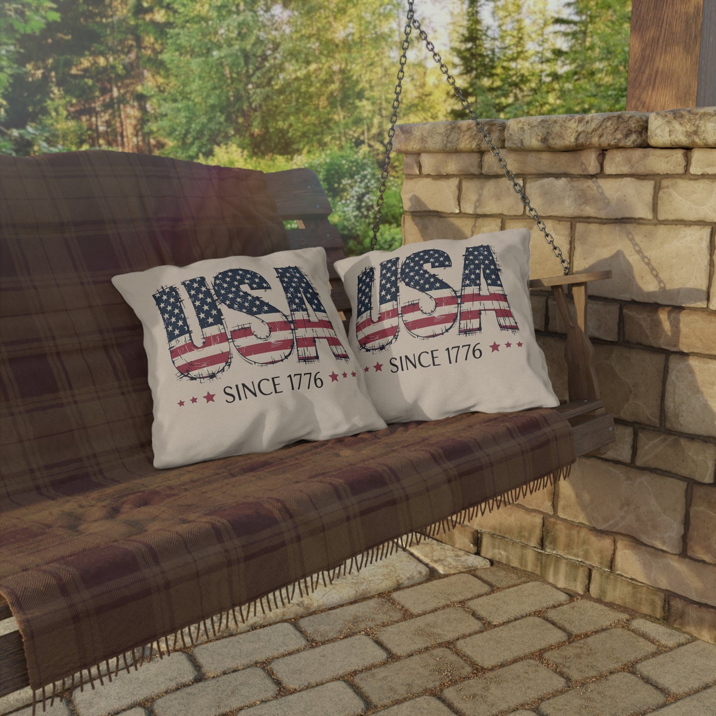 #250 USA Flag "USA Since 1776" Patriotic Outdoor Throw Pillow