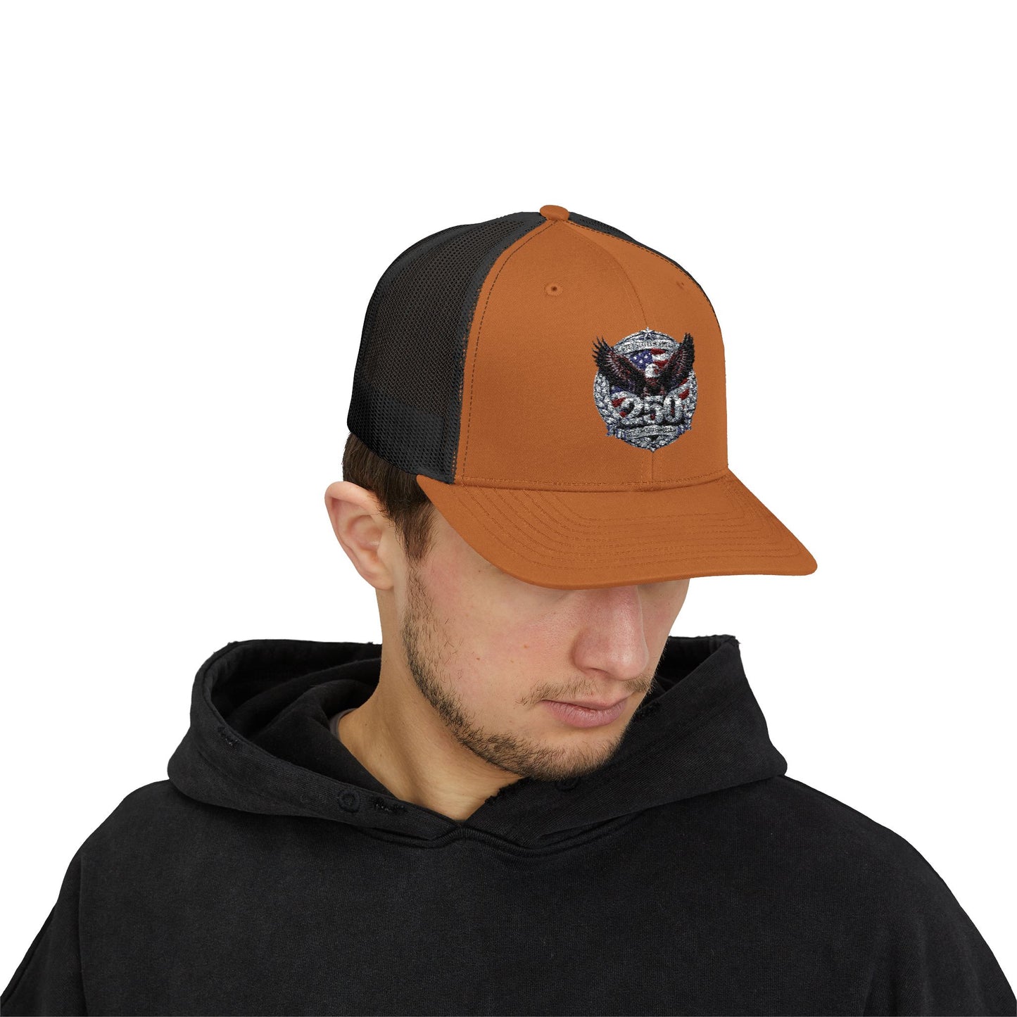 #250 Patriotic Bald Eagle 250 United States Emblem Snapback Trucker Cap