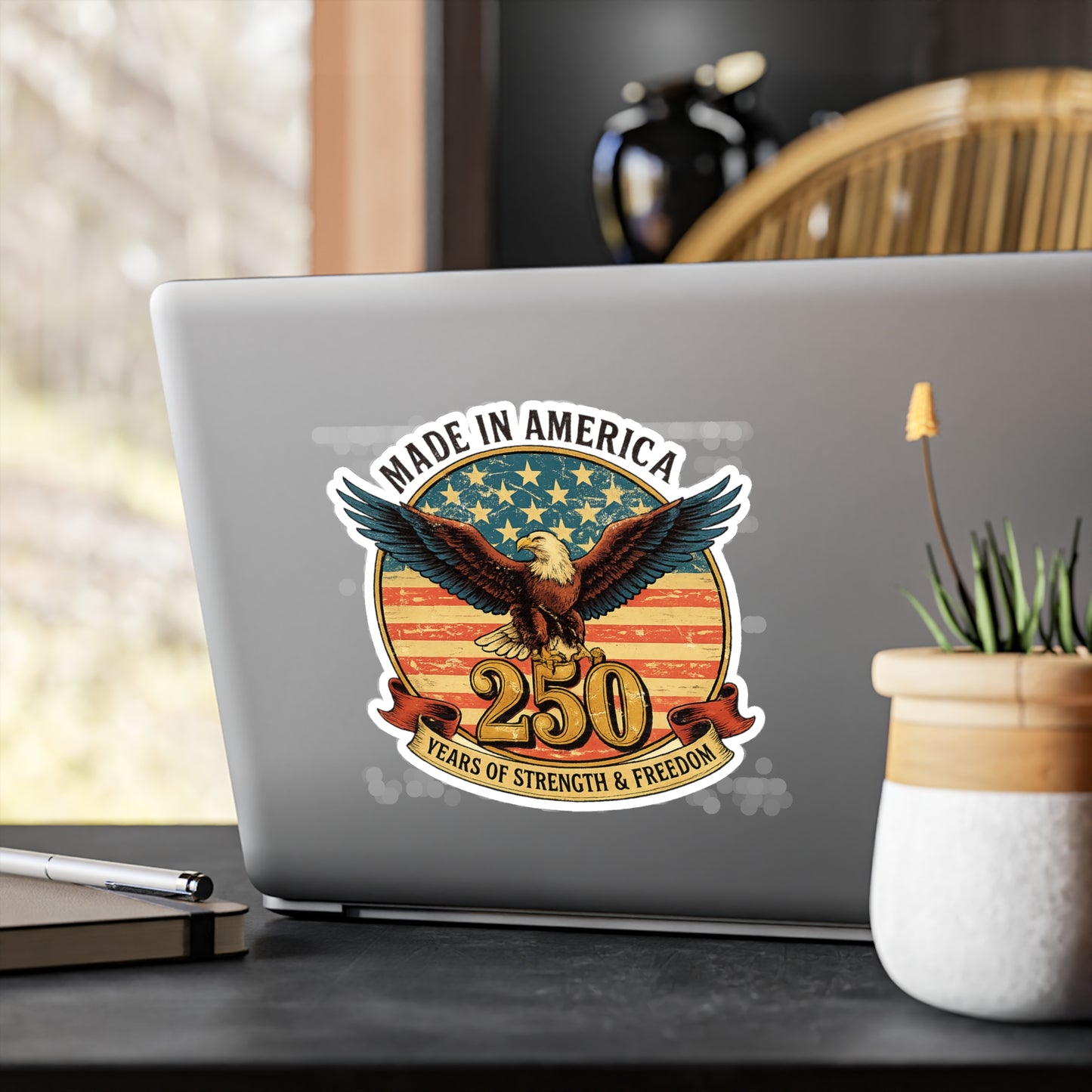 #250 Made in America Eagle 250th Anniversary Patriotic Vinyl Decal — Patriotic Kiss-Cut Sticker