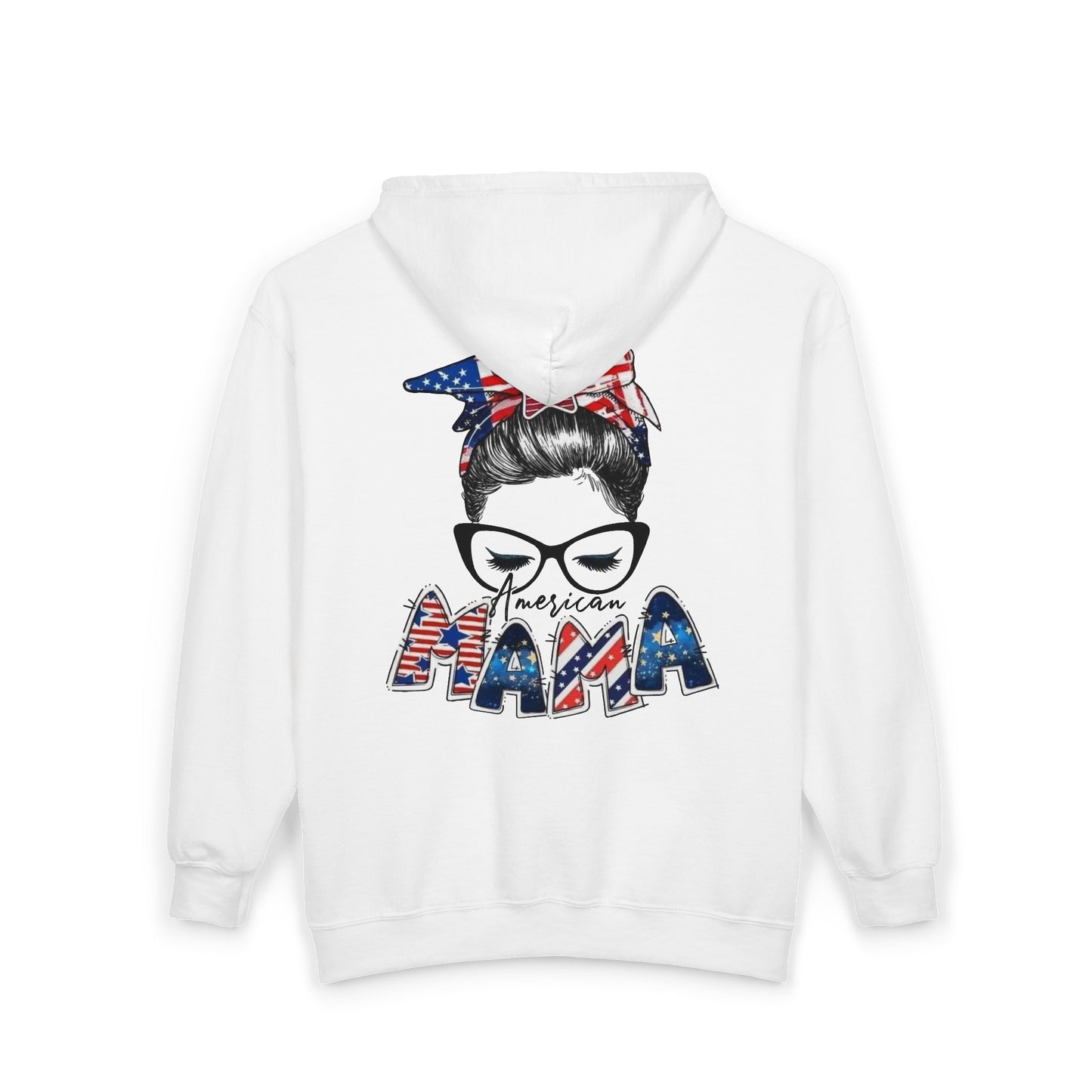 #250 Mama USA Flag Messy Bun Zip Hoodie