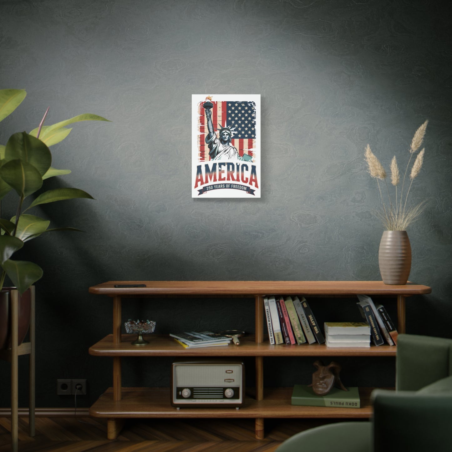 #250 Statue of Liberty American Flag 'America' Patriotic Independence Day Matte Canvas Wall Art