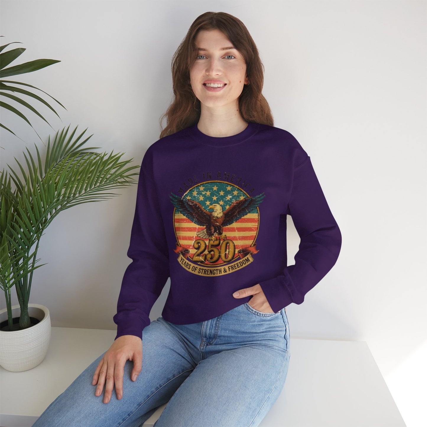 #250 Made in America Eagle 250th Anniversary Patriotic Crewneck Sweatshirt