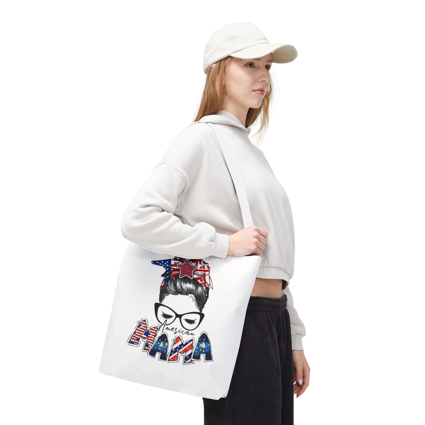 #250 Mama USA Flag Messy Bun Tote Bag