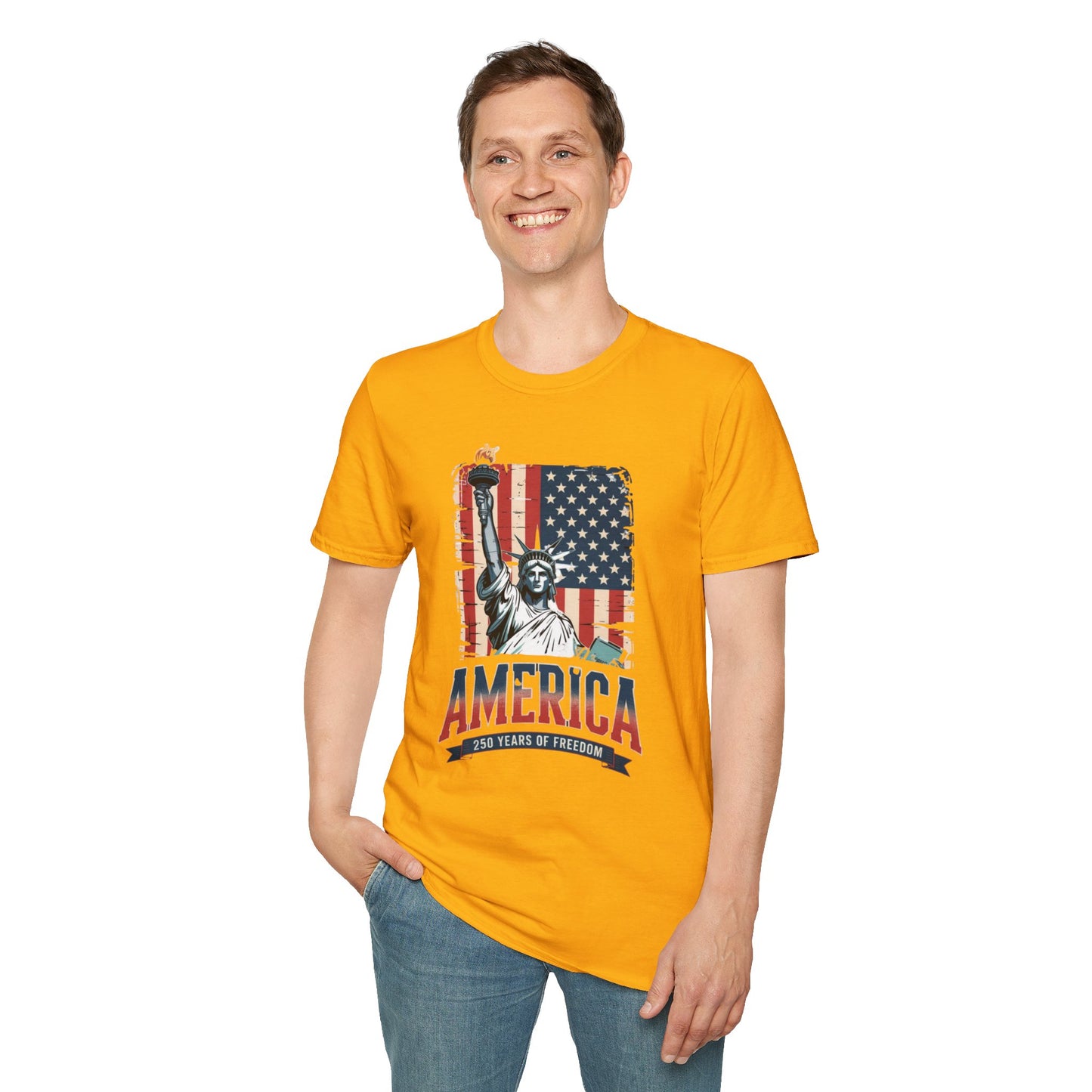 #250 Statue of Liberty American Flag 'America' Patriotic Independence Day T‑Shirt