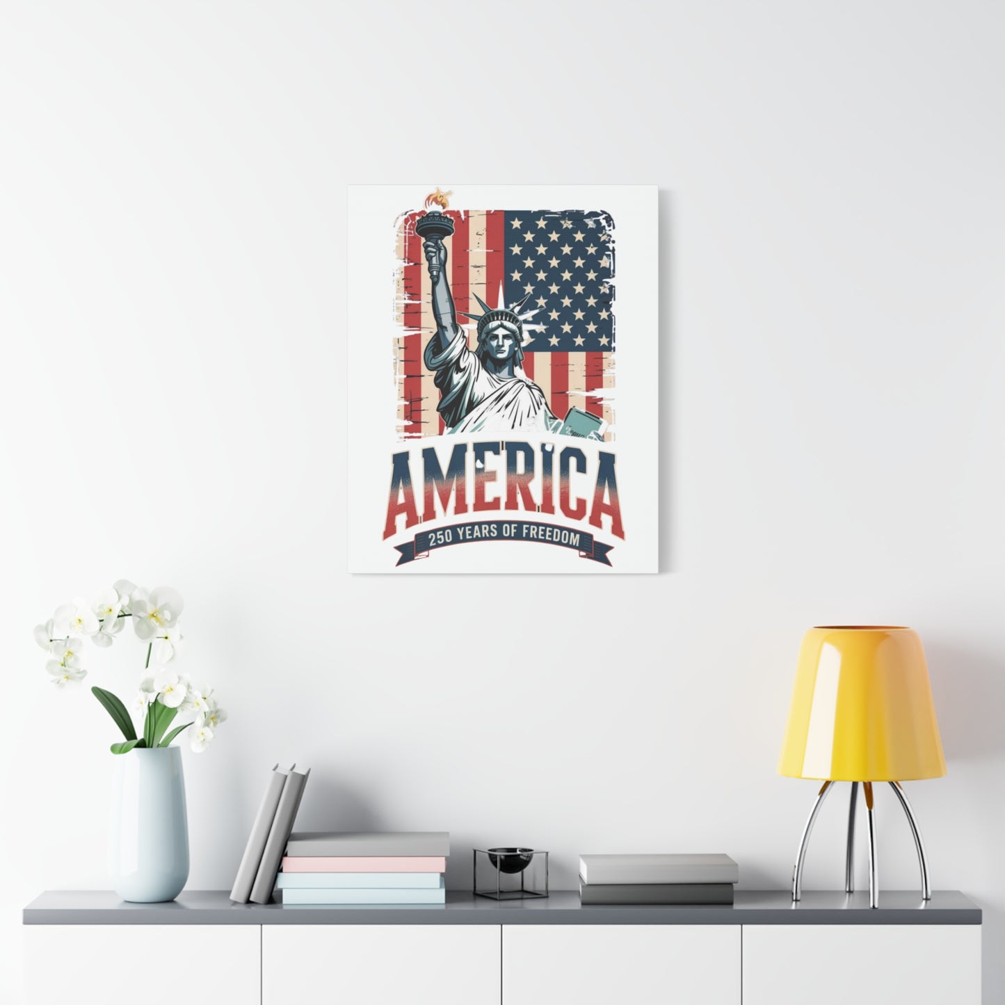 #250 Statue of Liberty American Flag 'America' Patriotic Independence Day Matte Canvas Wall Art