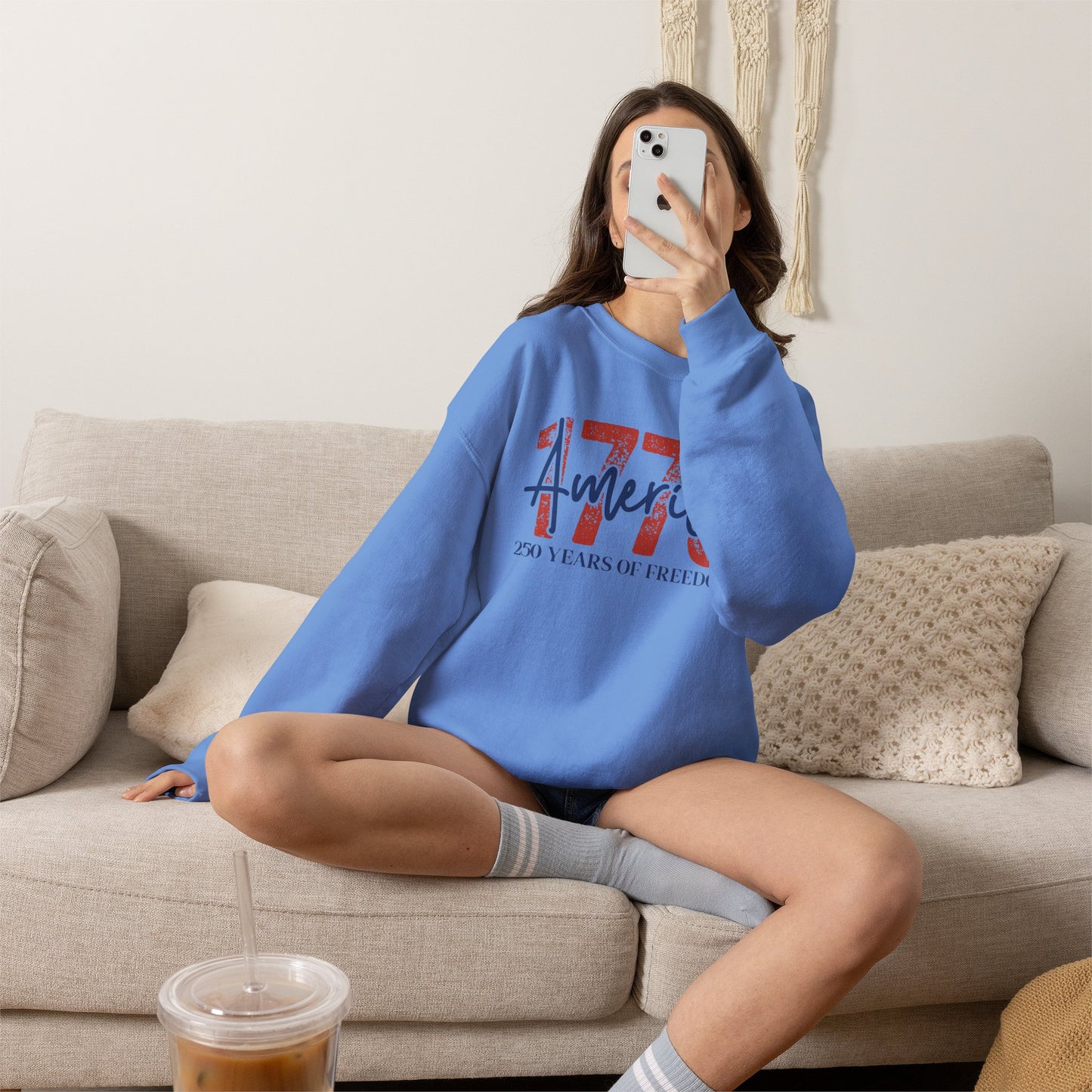 #250 1776 America: 250 Years of Freedom' Patriotic Independence Day Crewneck Sweatshirt