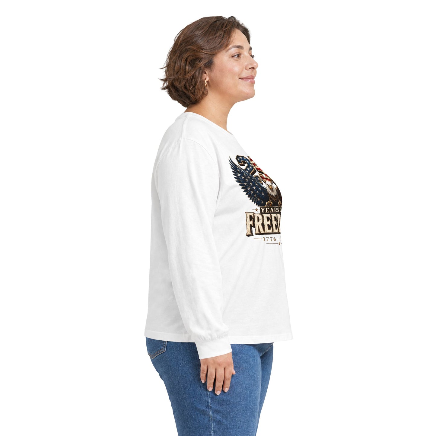 #250 250 Years of Freedom Eagle Patriotic American Flag Anniversary (1776–2026) Long Sleeve Tee
